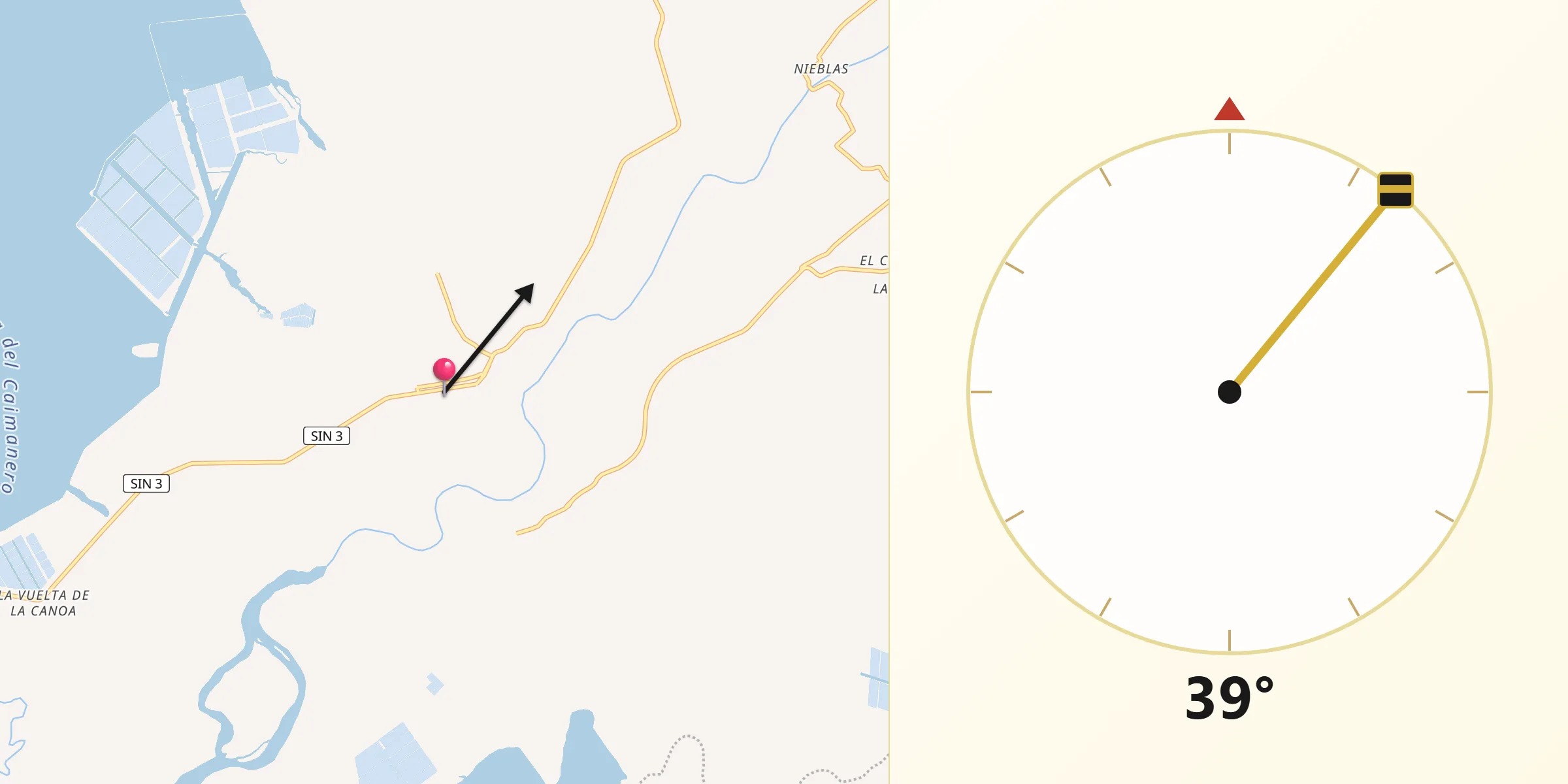 Dirección de la Qibla desde Agua Verde