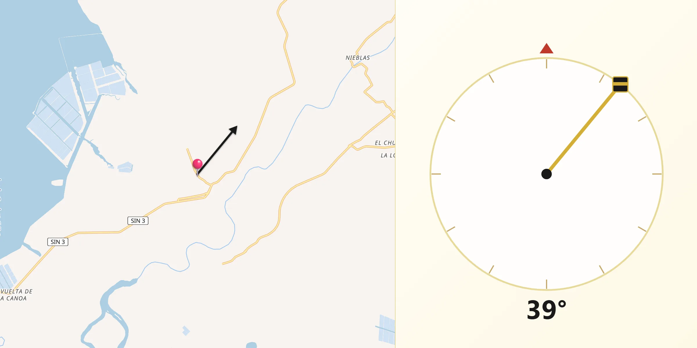 Dirección de la Qibla desde Ejido Cajón Ojo de Agua Número Dos