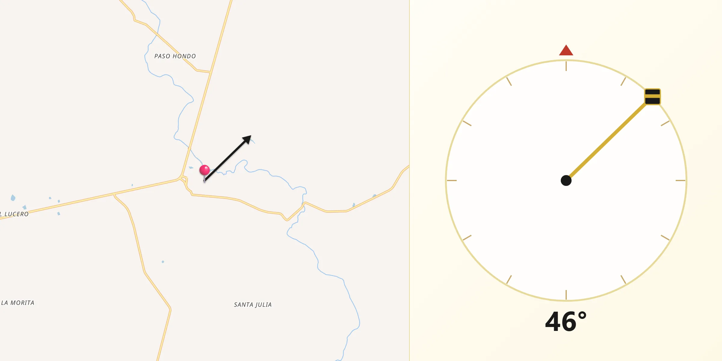 Dirección de la Qibla desde Aldama