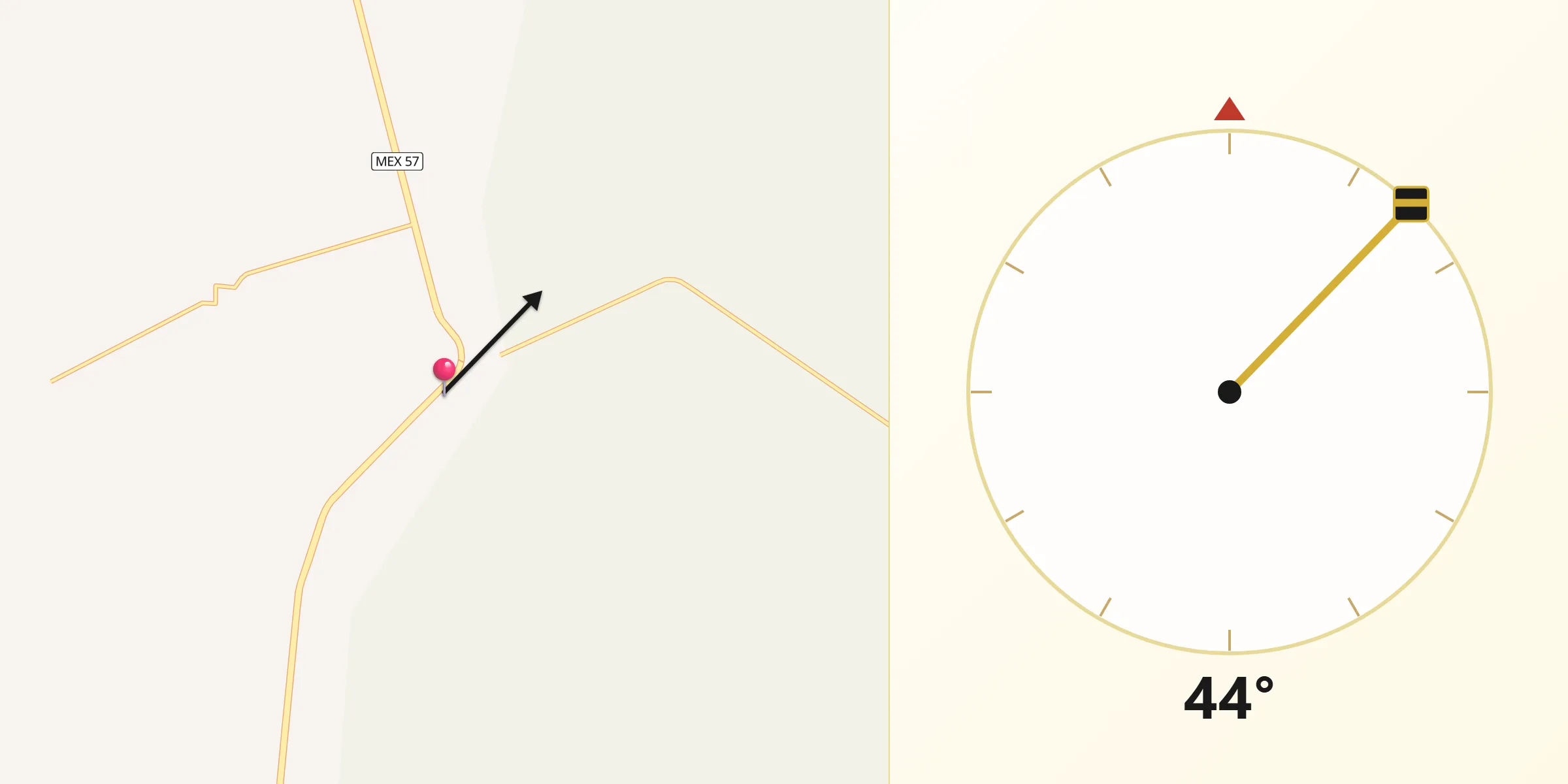 Dirección de la Qibla desde Entronque de Matehuala (El Huizache)