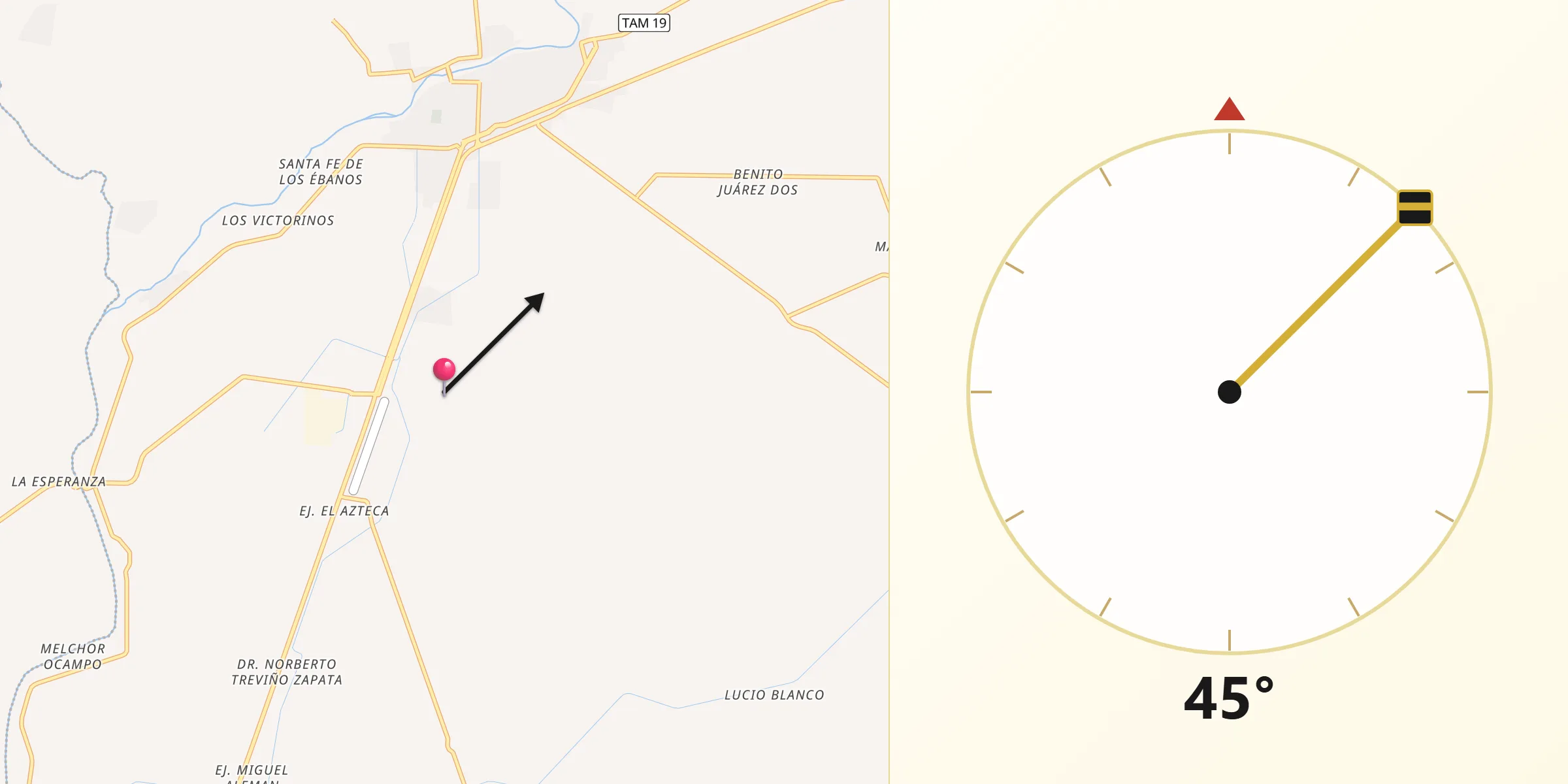 Dirección de la Qibla desde Primero de Mayo