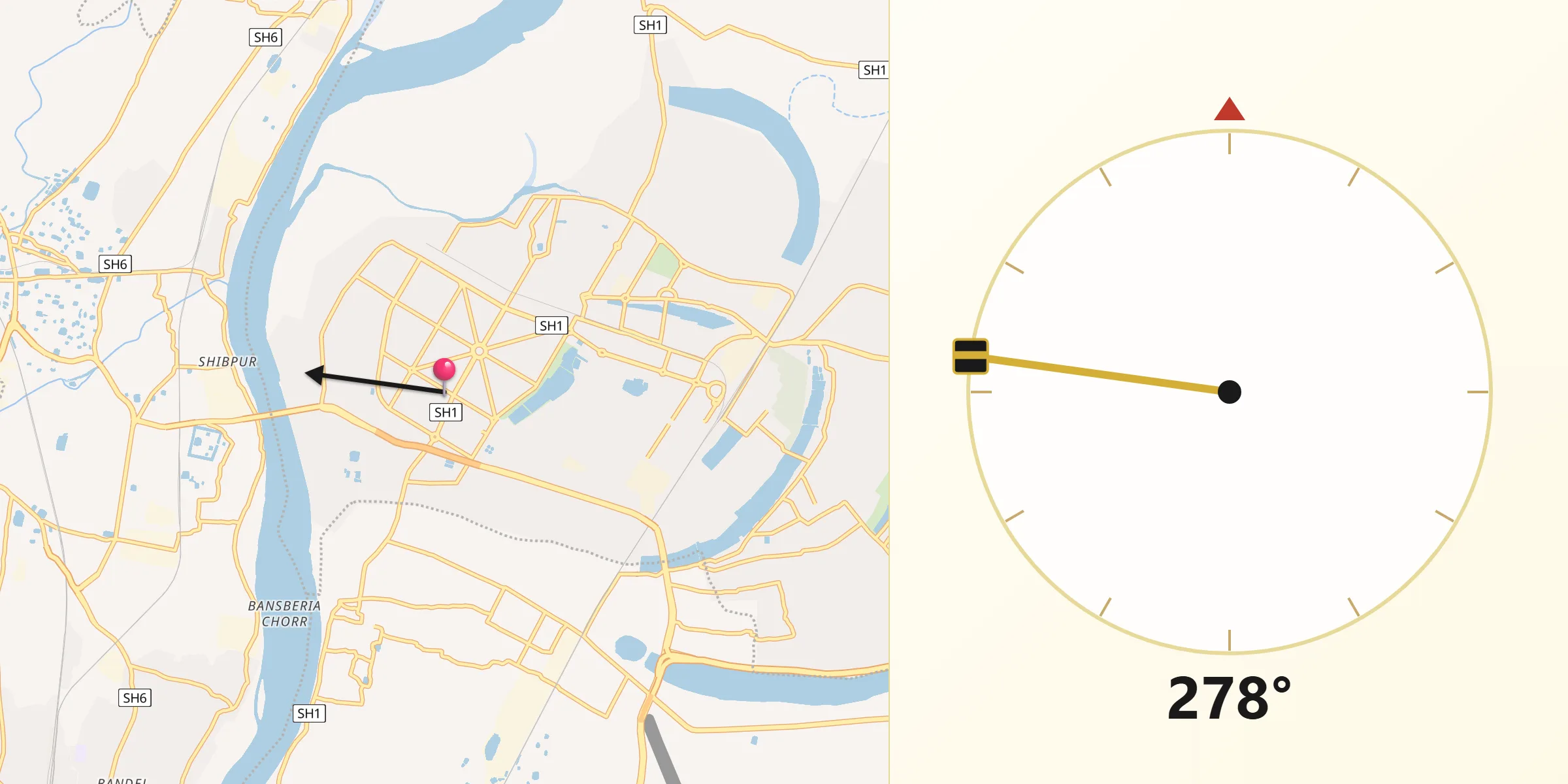 Qibla Direction from Kanchrapara