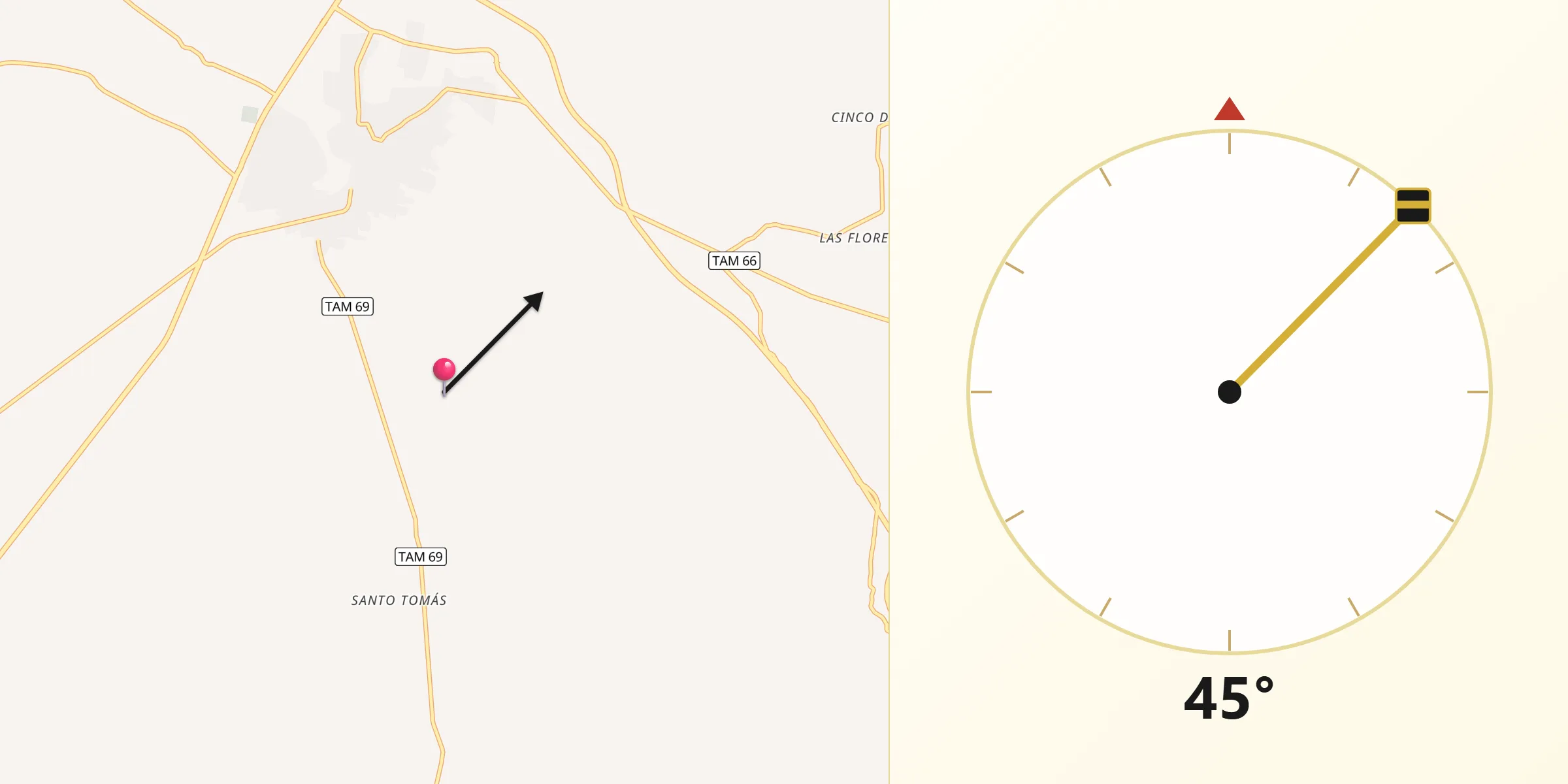 Dirección de la Qibla desde Tula