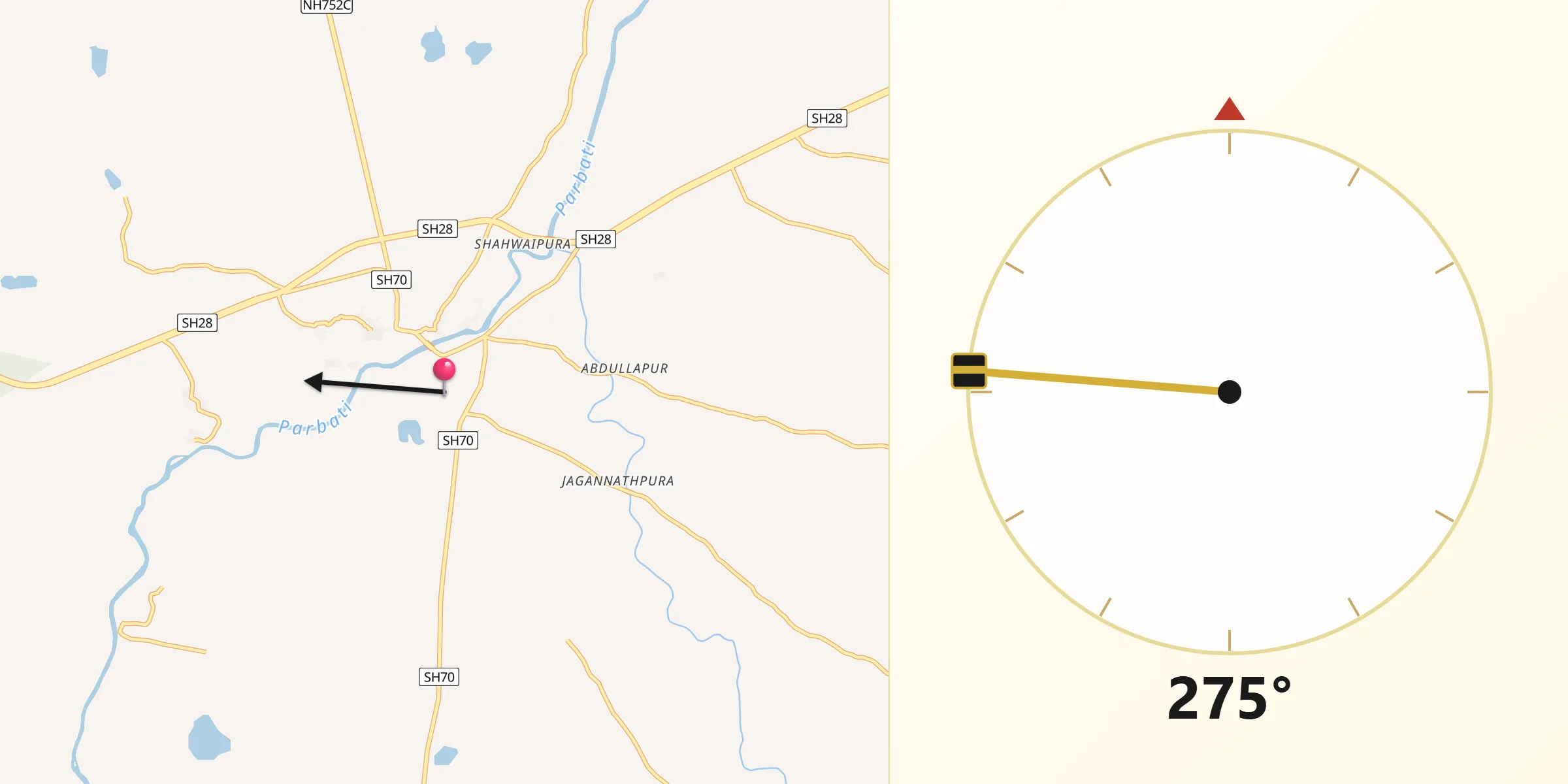 Qibla Direction from Ashta