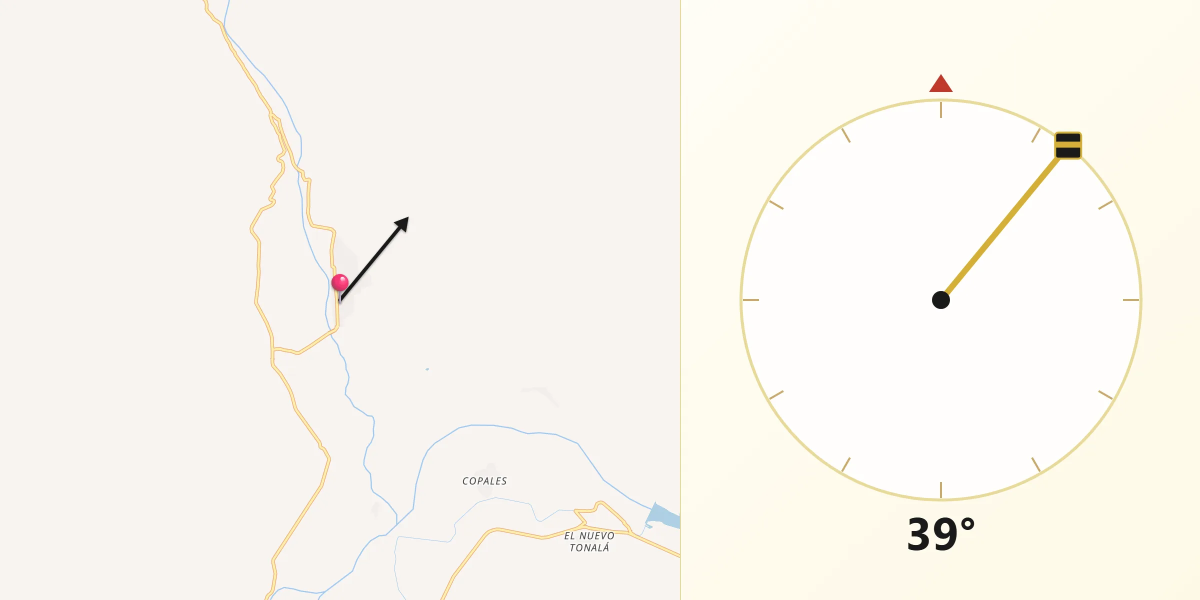 Dirección de la Qibla desde Cacalotán