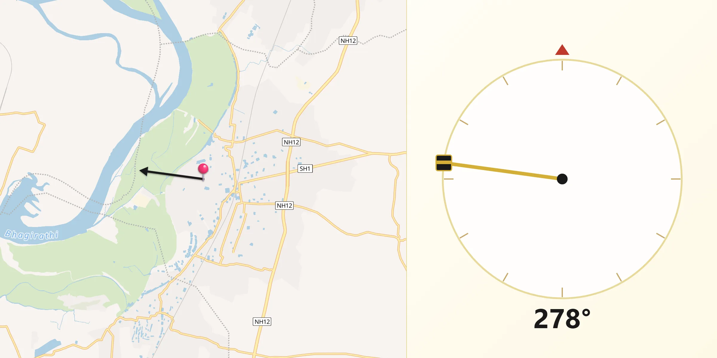Qibla Direction from Chakdaha