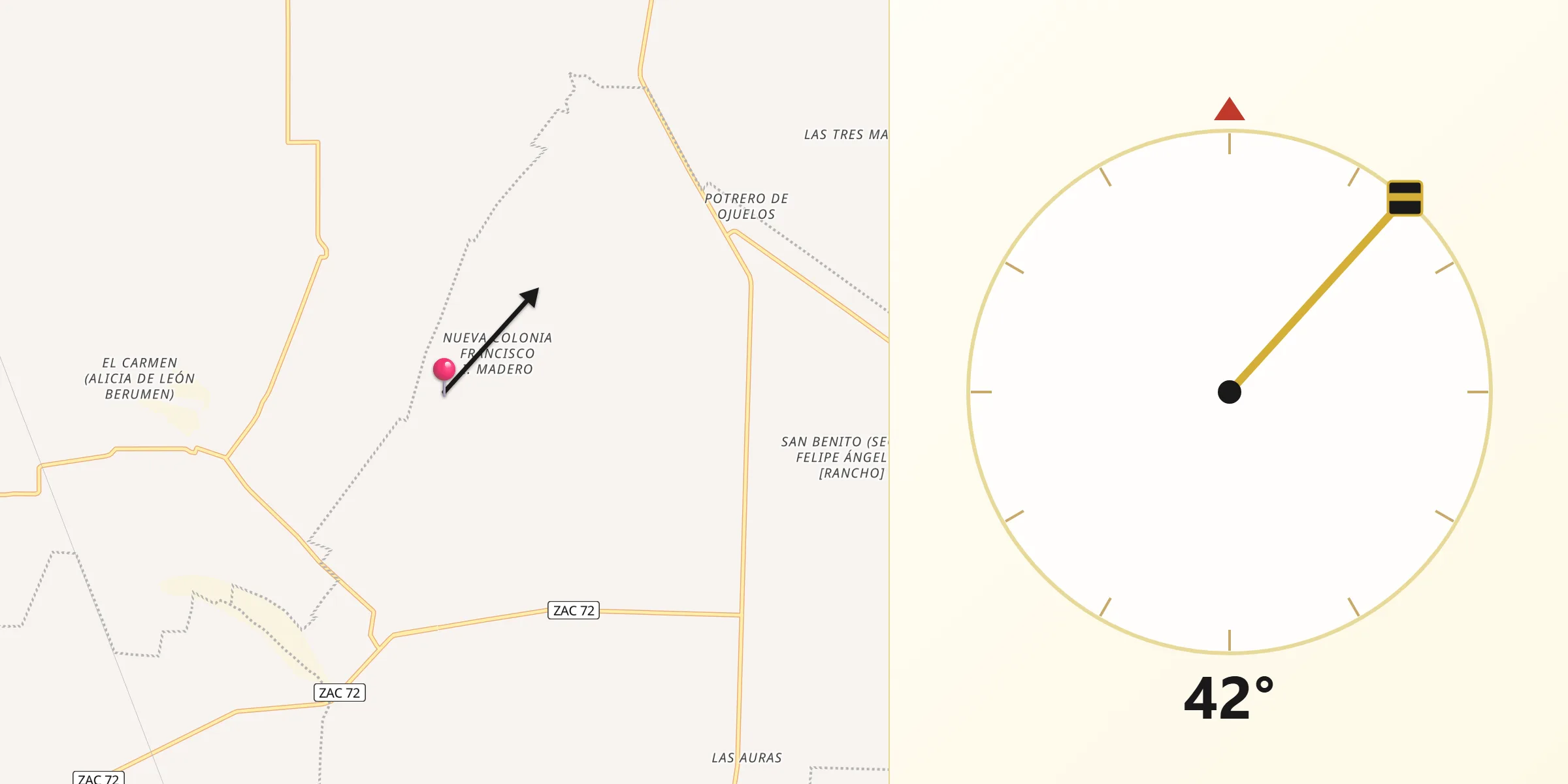 Dirección de la Qibla desde Hacienda Toribio