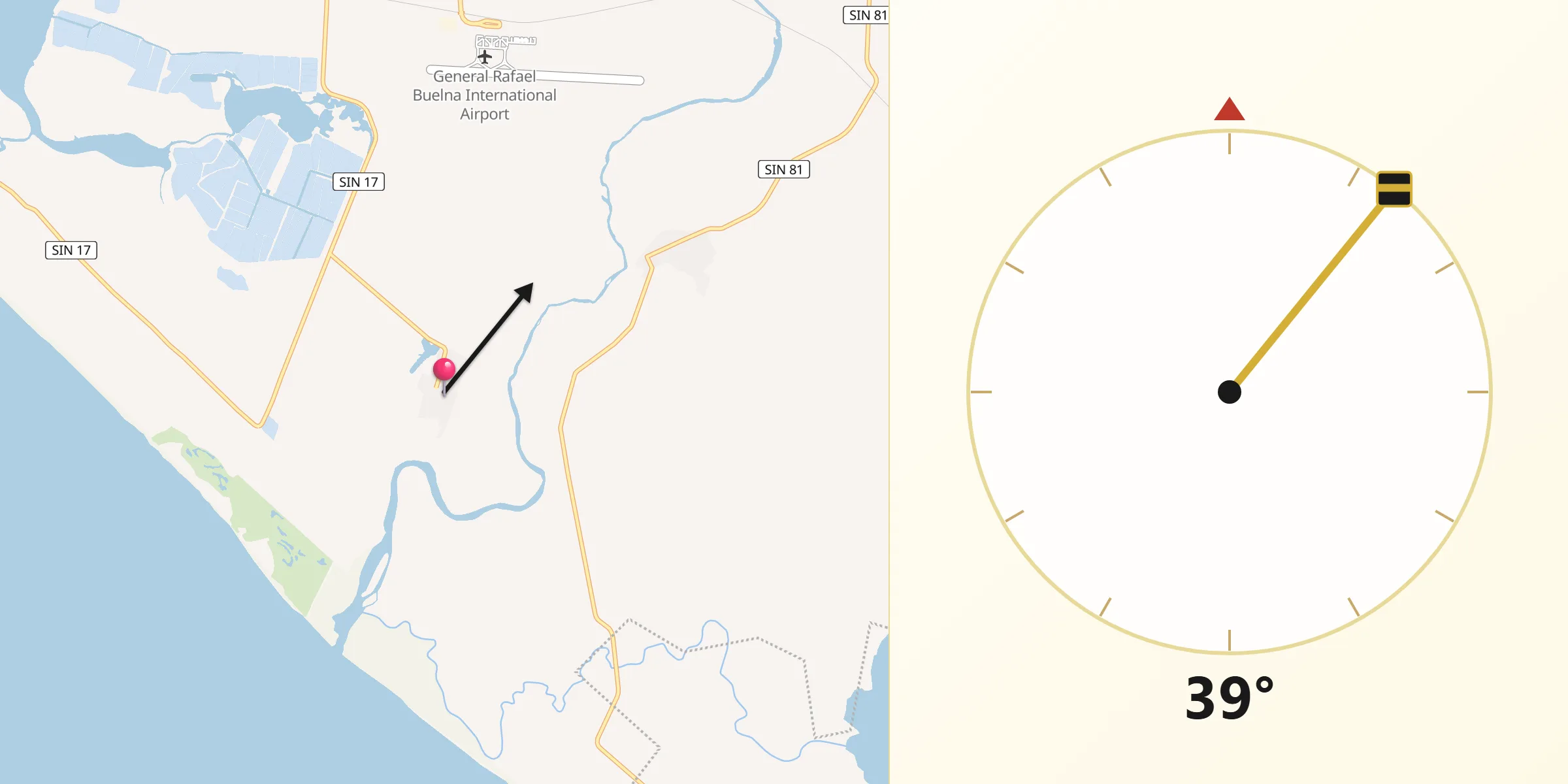 Dirección de la Qibla desde Barrón