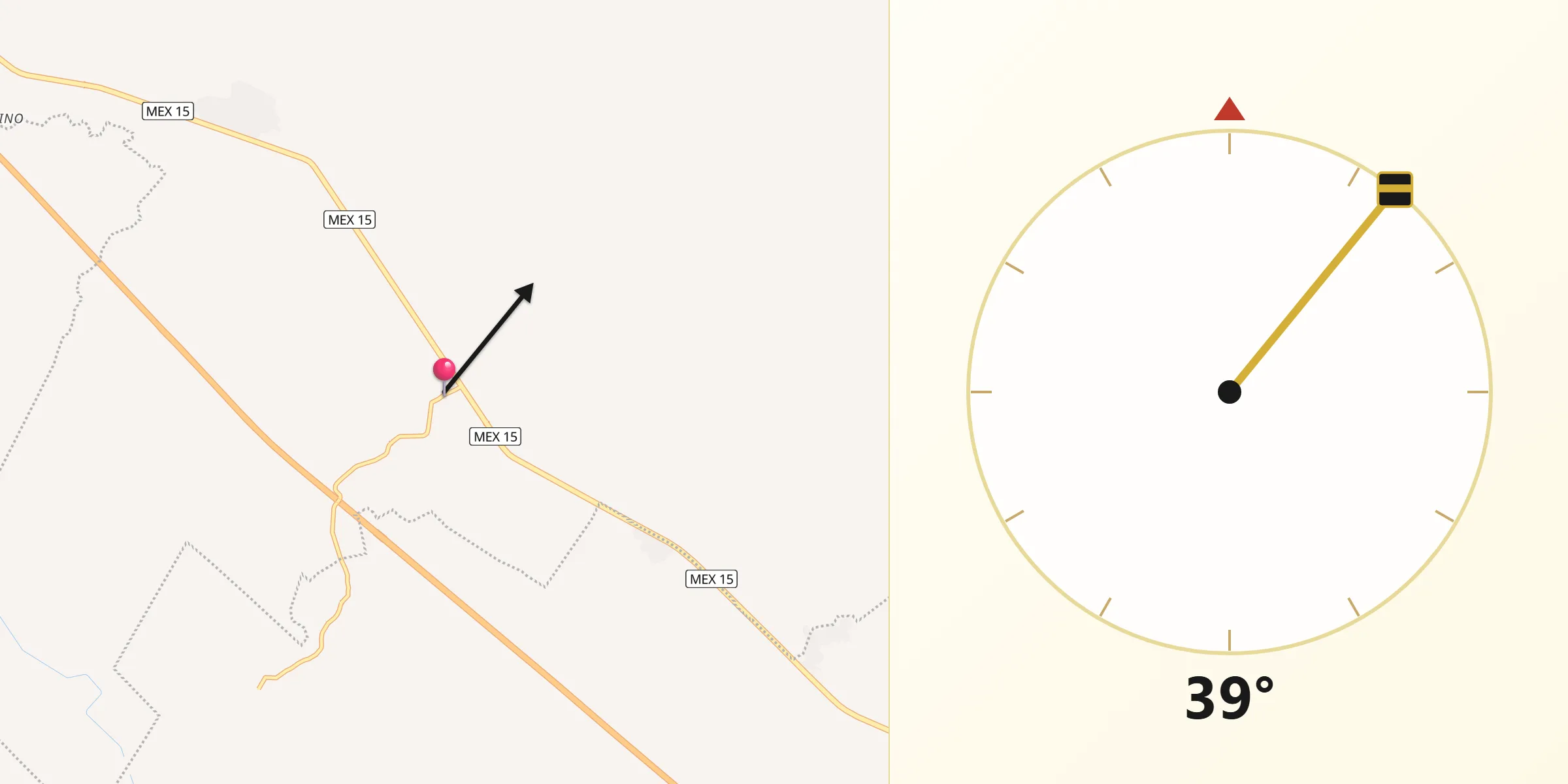Dirección de la Qibla desde El Huajote