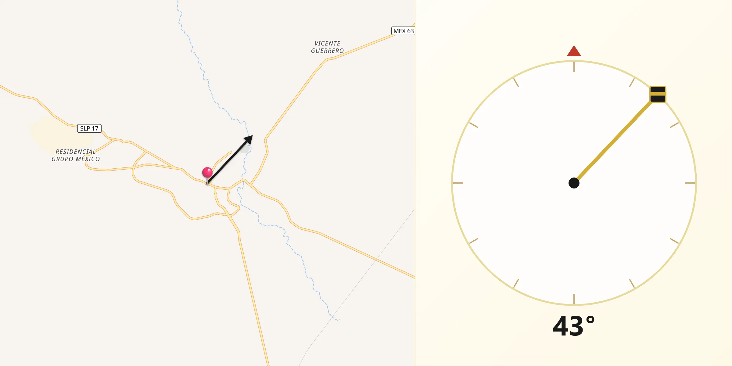 Dirección de la Qibla desde Charcas