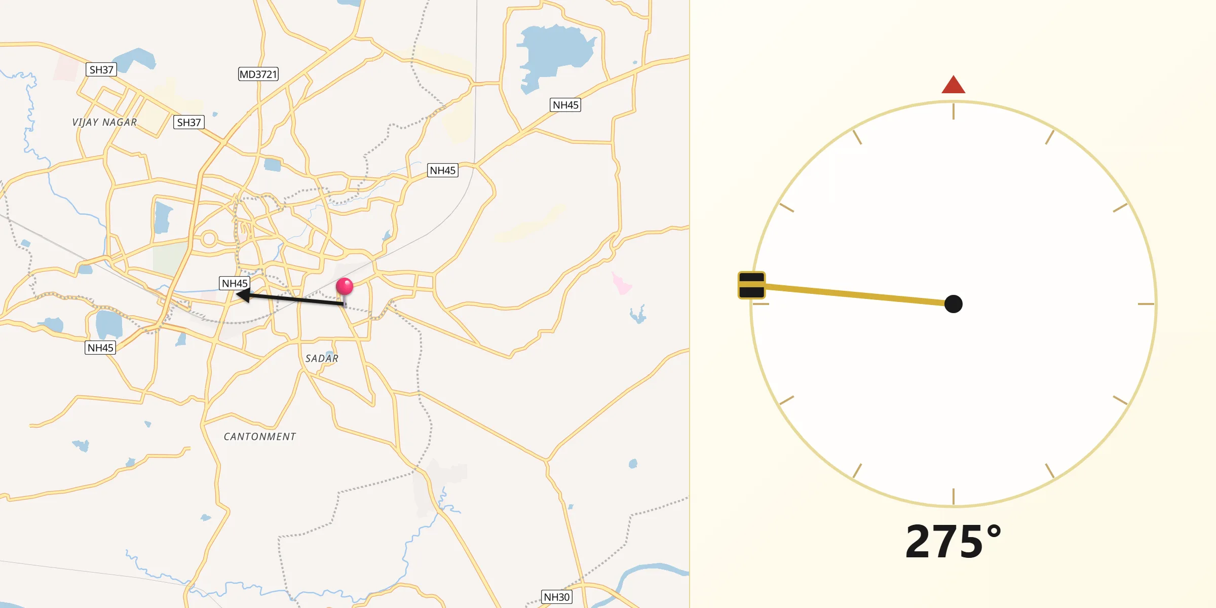 Qibla Direction from Jabalpur