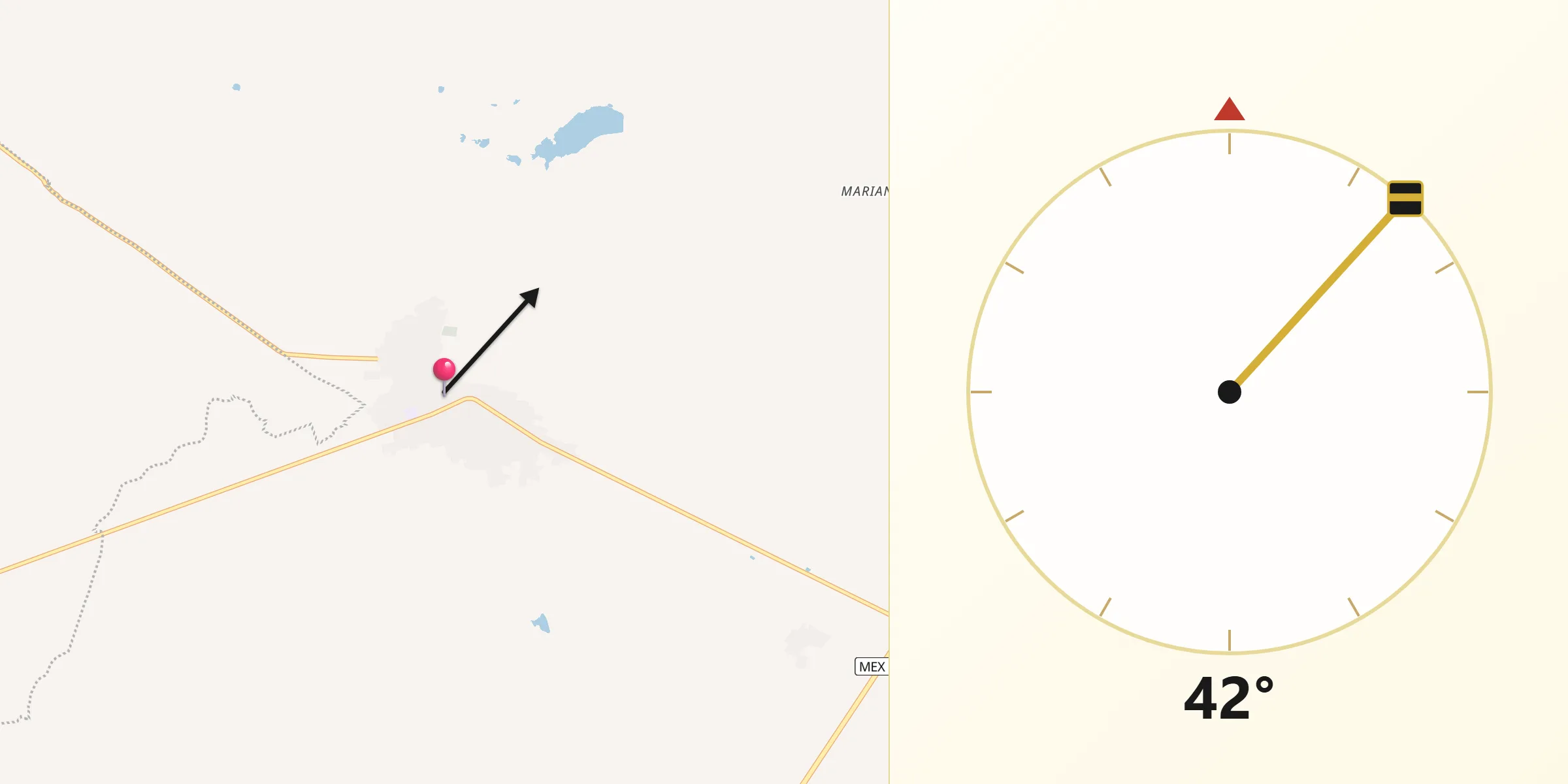 Dirección de la Qibla desde Gonzales Ortega