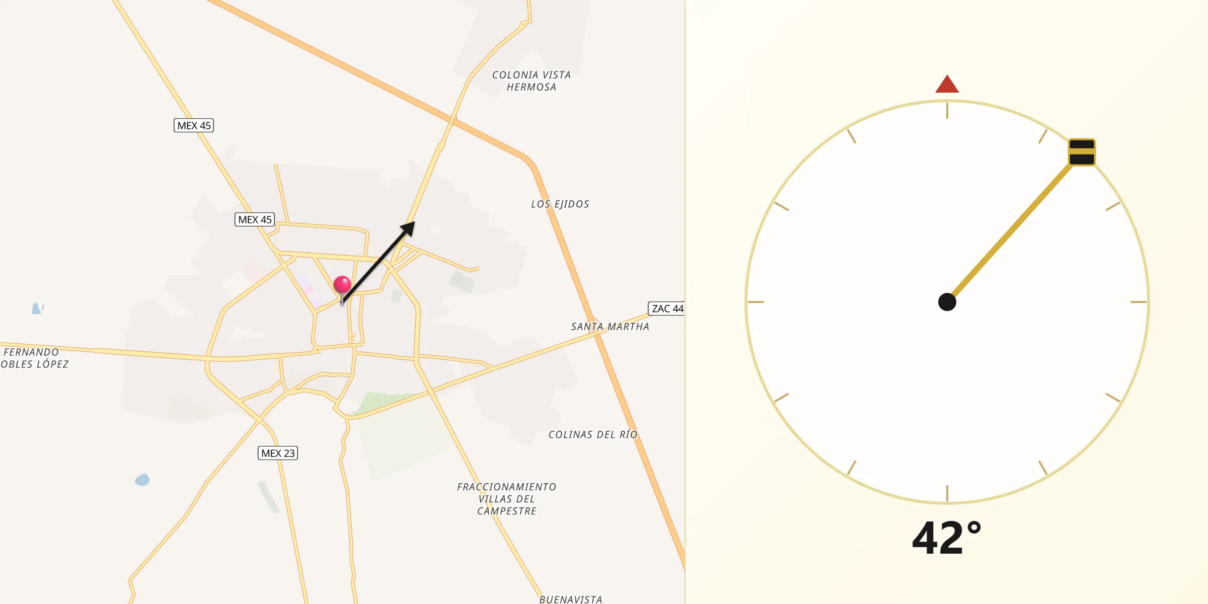 Dirección de la Qibla desde Fresnillo