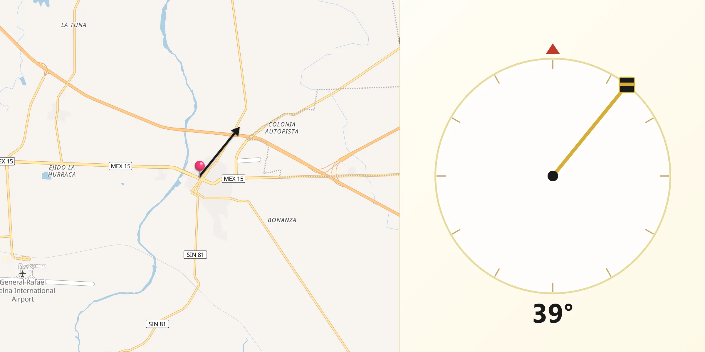 Dirección de la Qibla desde Villa Unión