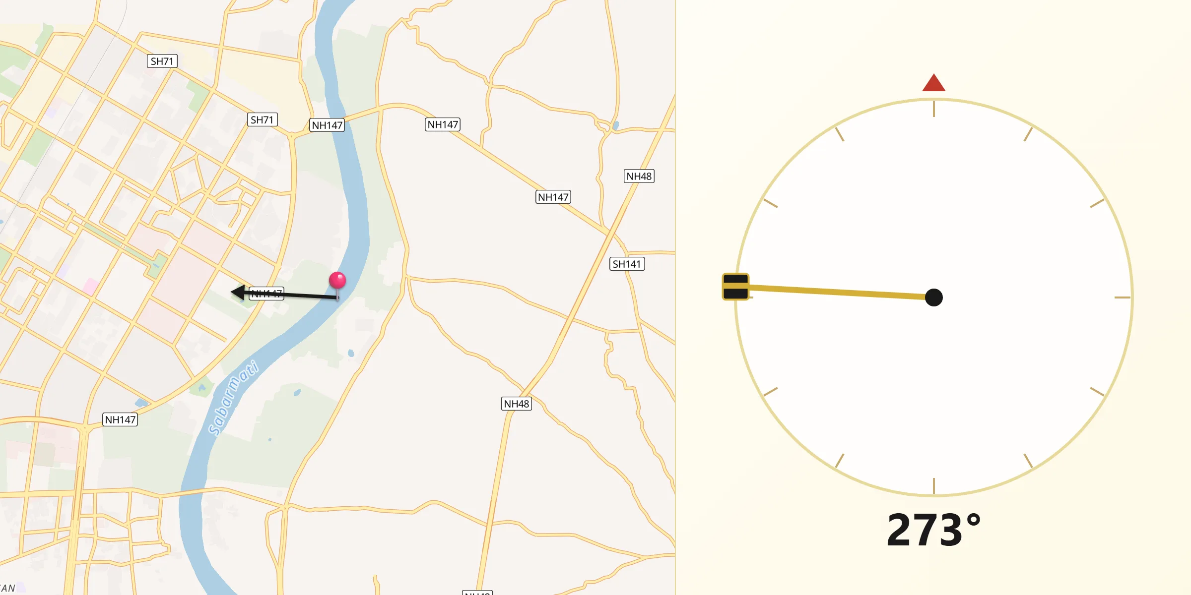 Qibla Direction from Gandhinagar