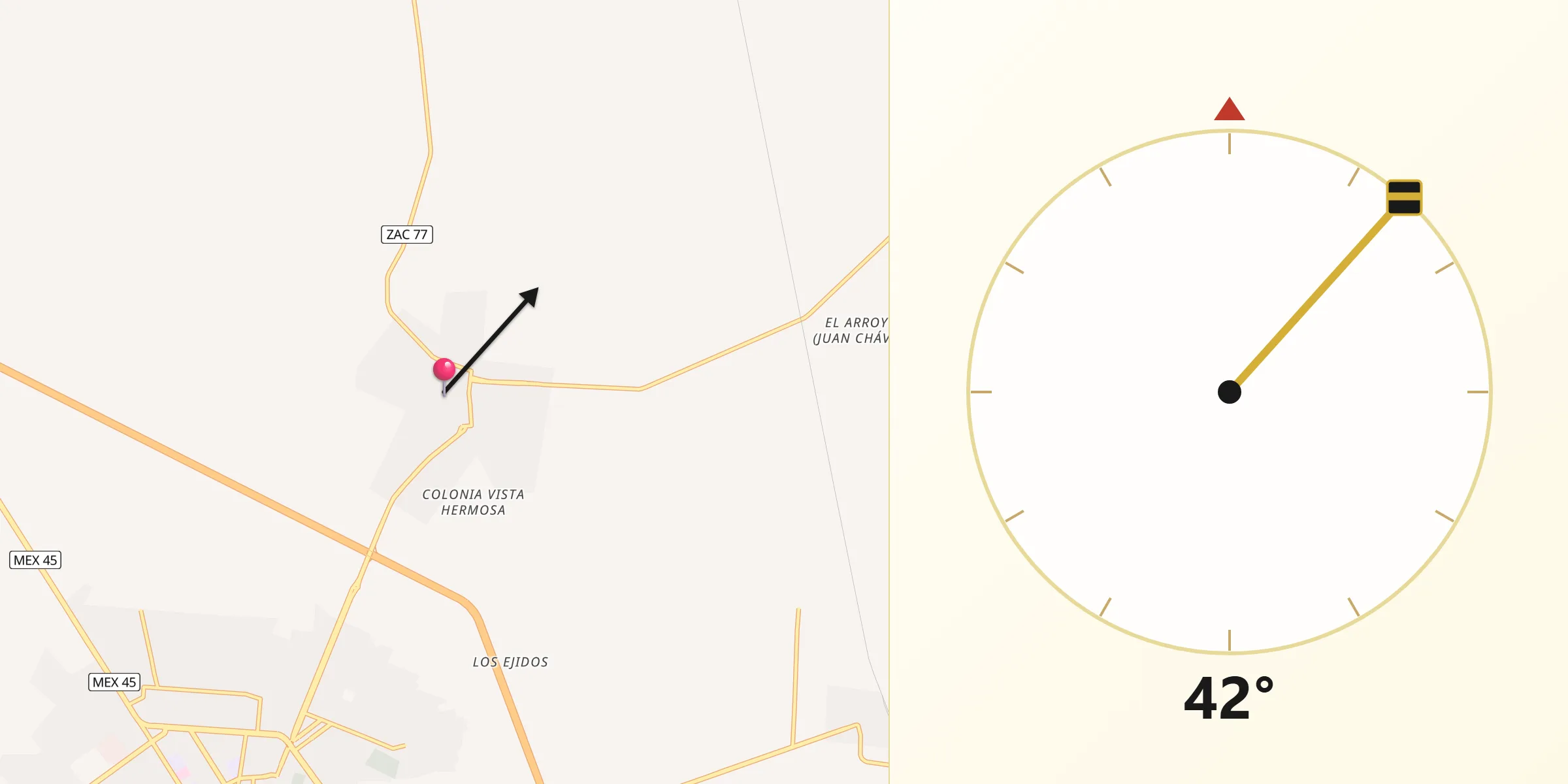 Dirección de la Qibla desde Plateros