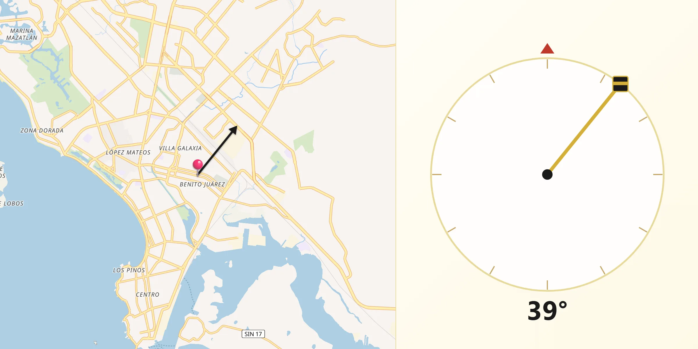 Dirección de la Qibla desde Ciudad Mazatlán