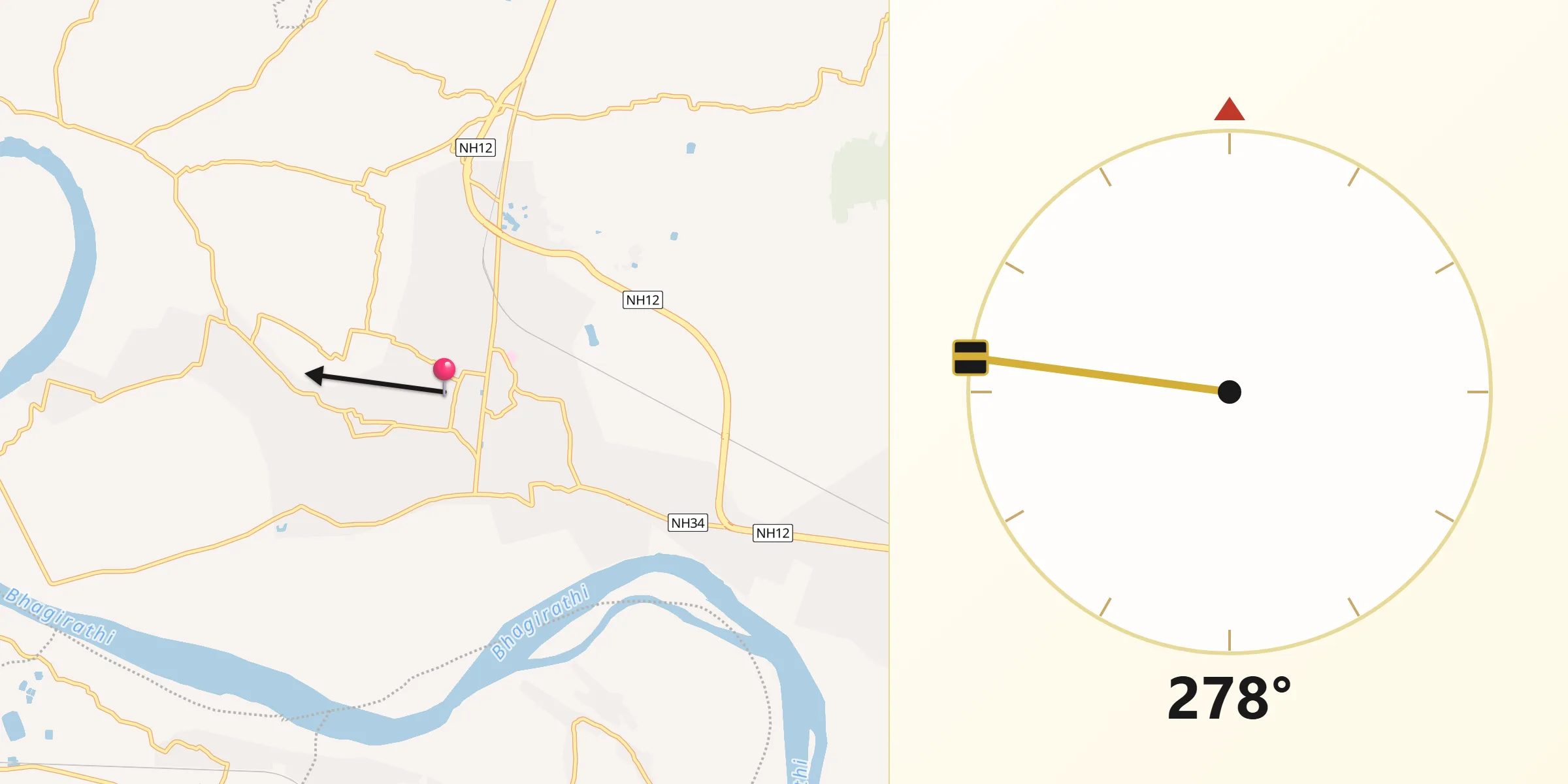 Qibla Direction from Santipur