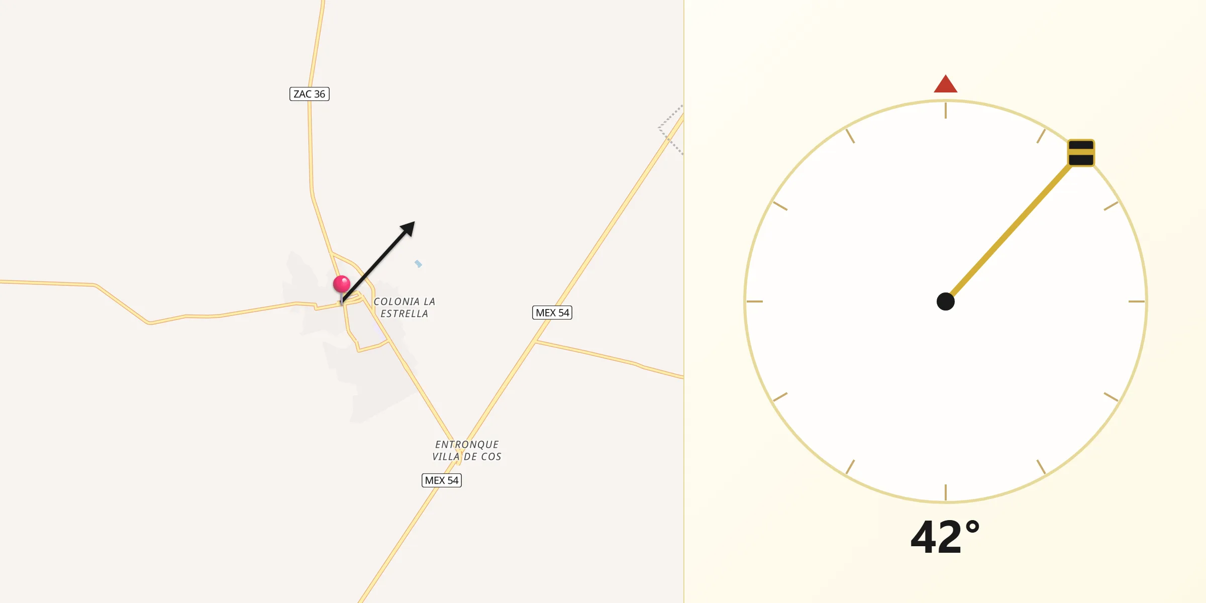 Dirección de la Qibla desde Villa de Cos