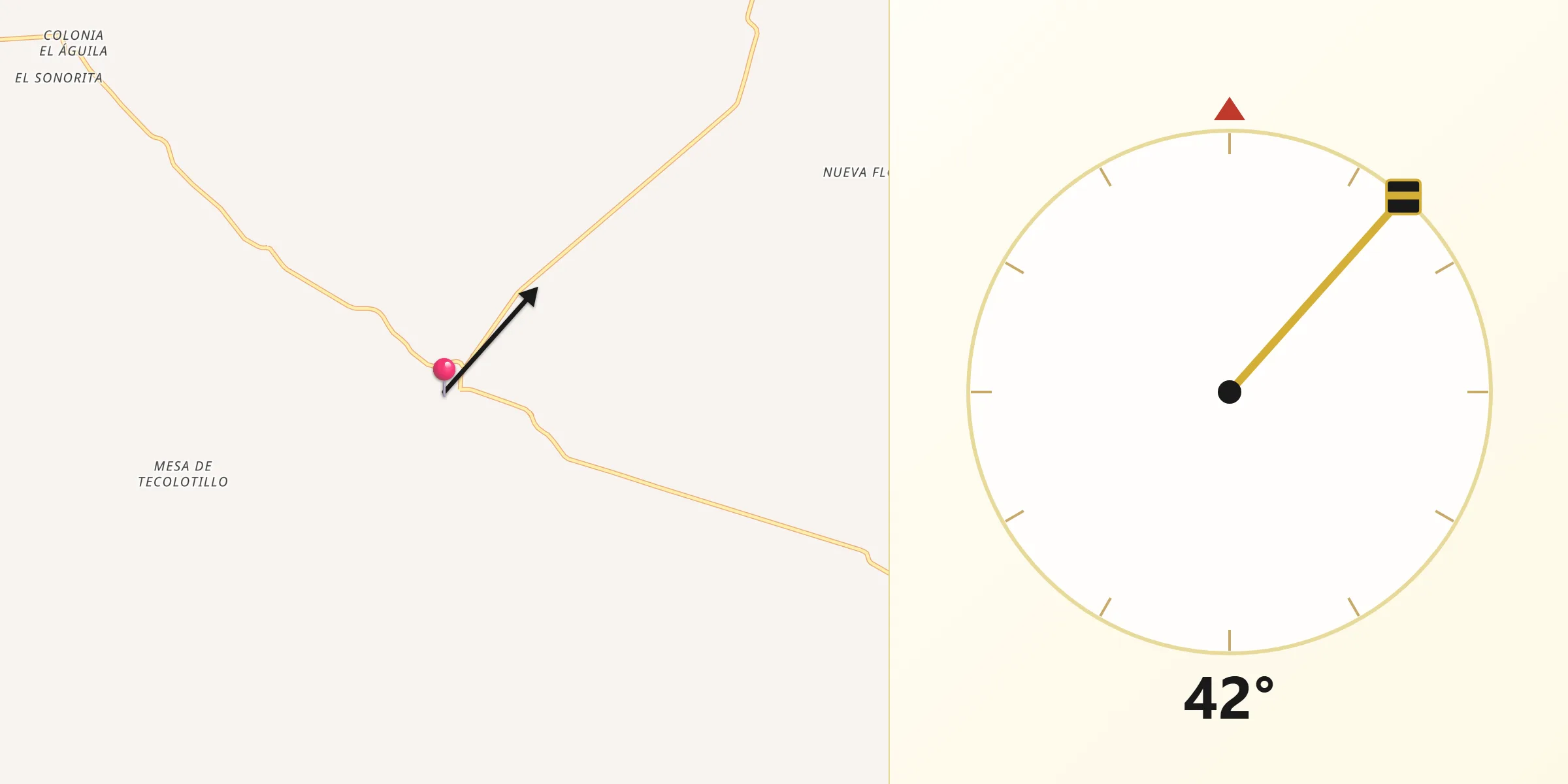 Dirección de la Qibla desde Colonia Montemariana (Colonia Mariana)