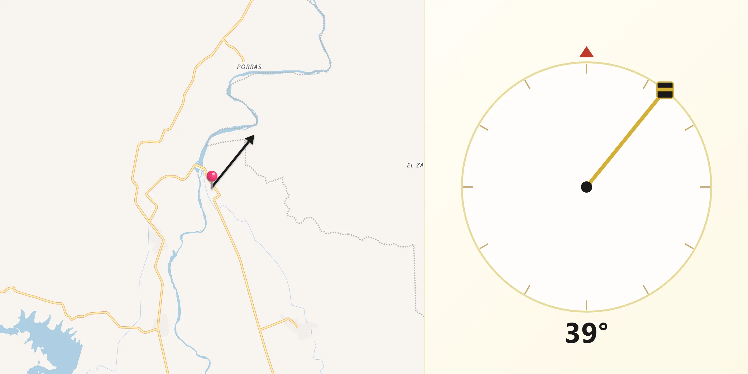 Dirección de la Qibla desde Siqueros