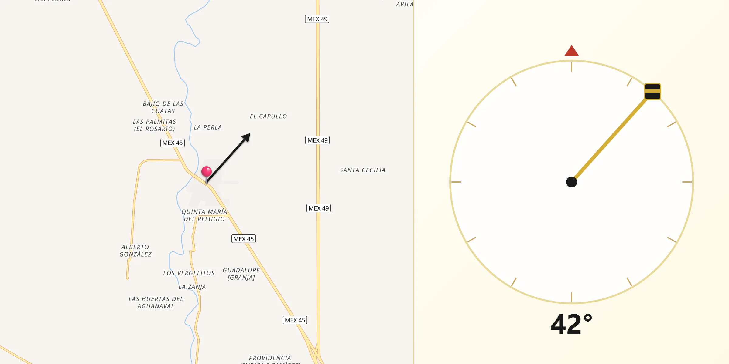 Dirección de la Qibla desde Río Florido
