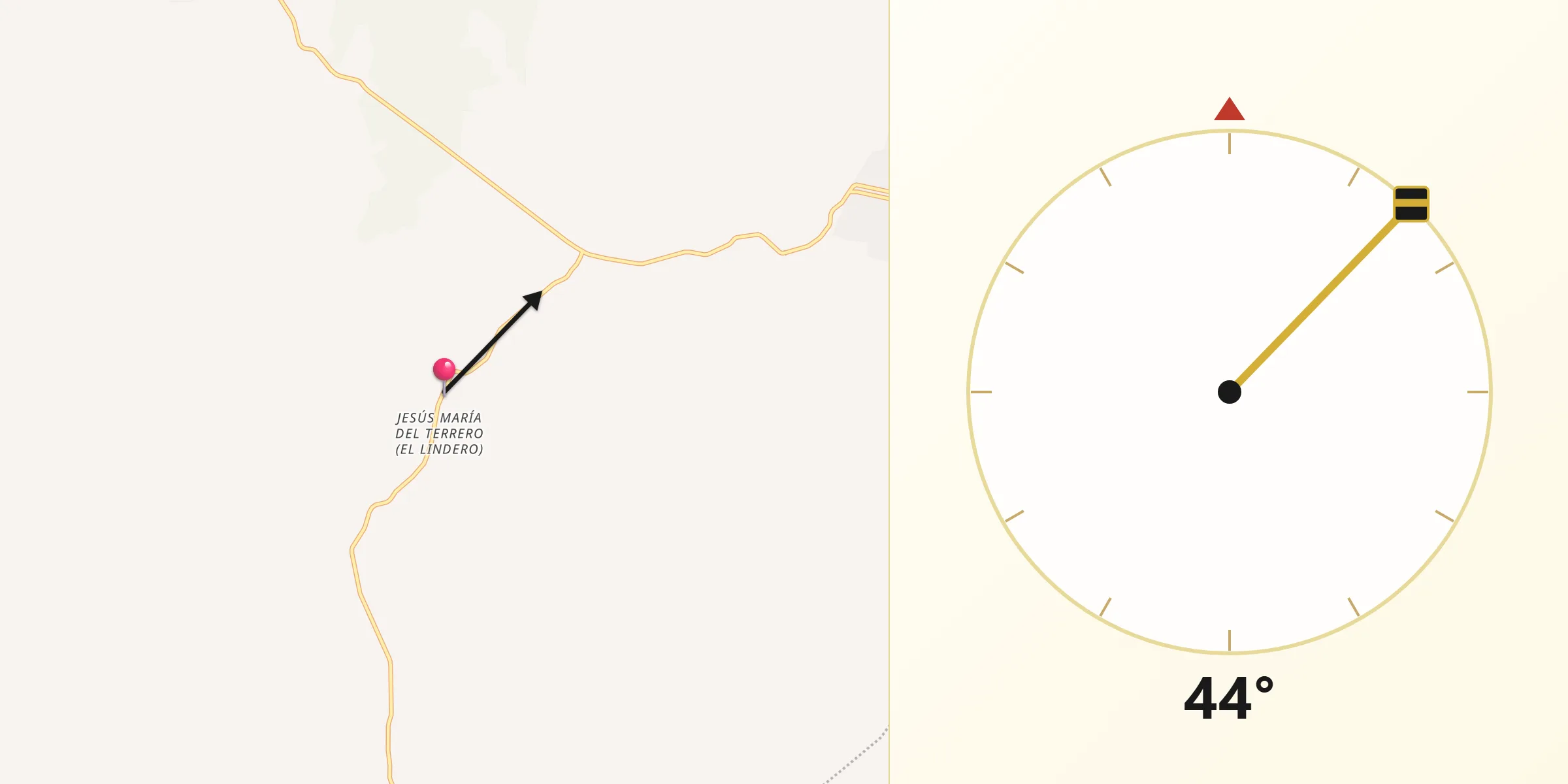 Dirección de la Qibla desde Jesús María del Terrero