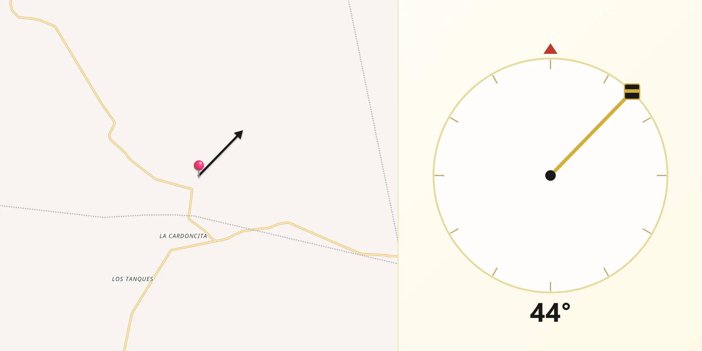 Dirección de la Qibla desde La Cardona