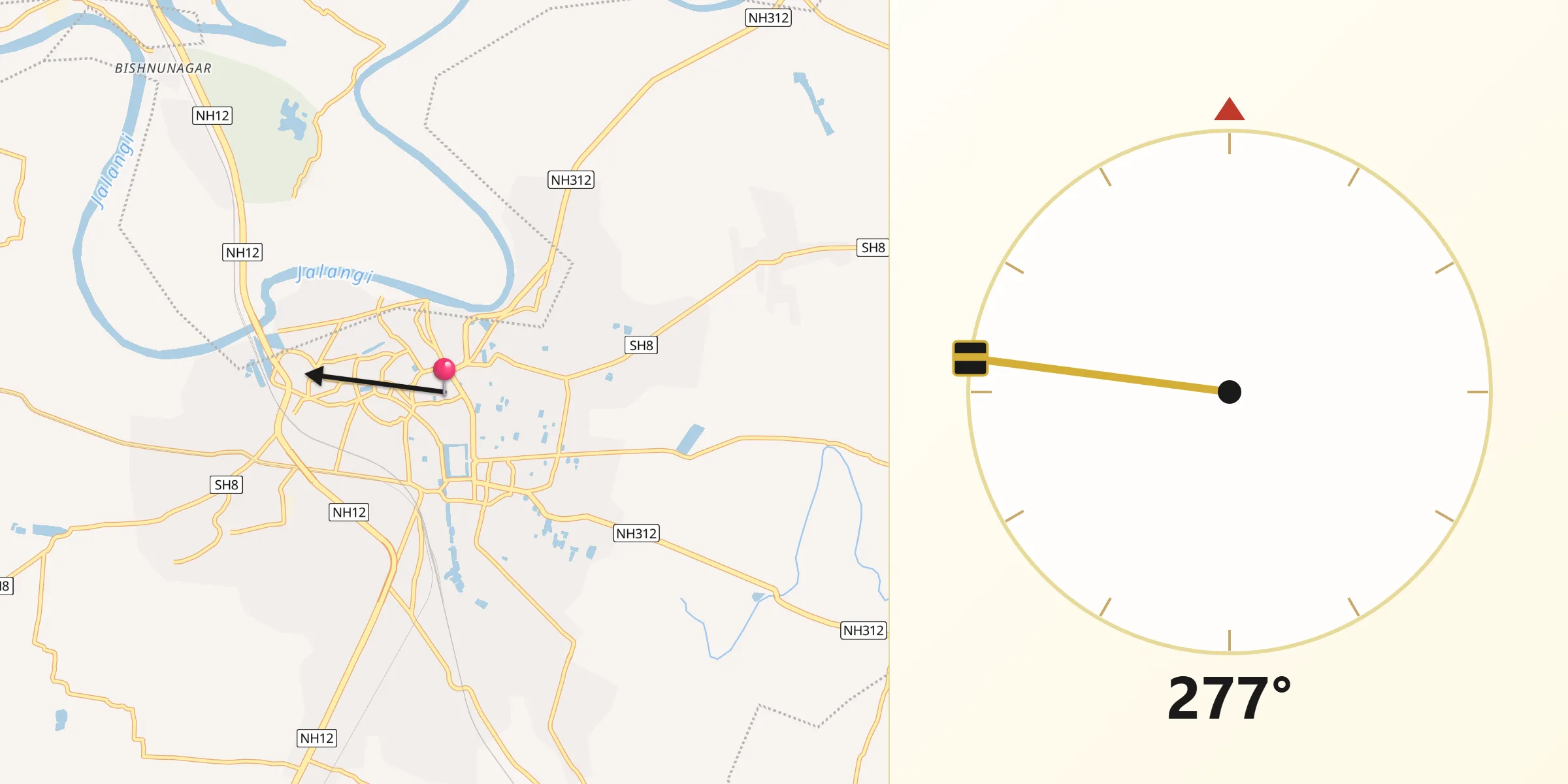 Qibla Direction from Krishnanagar
