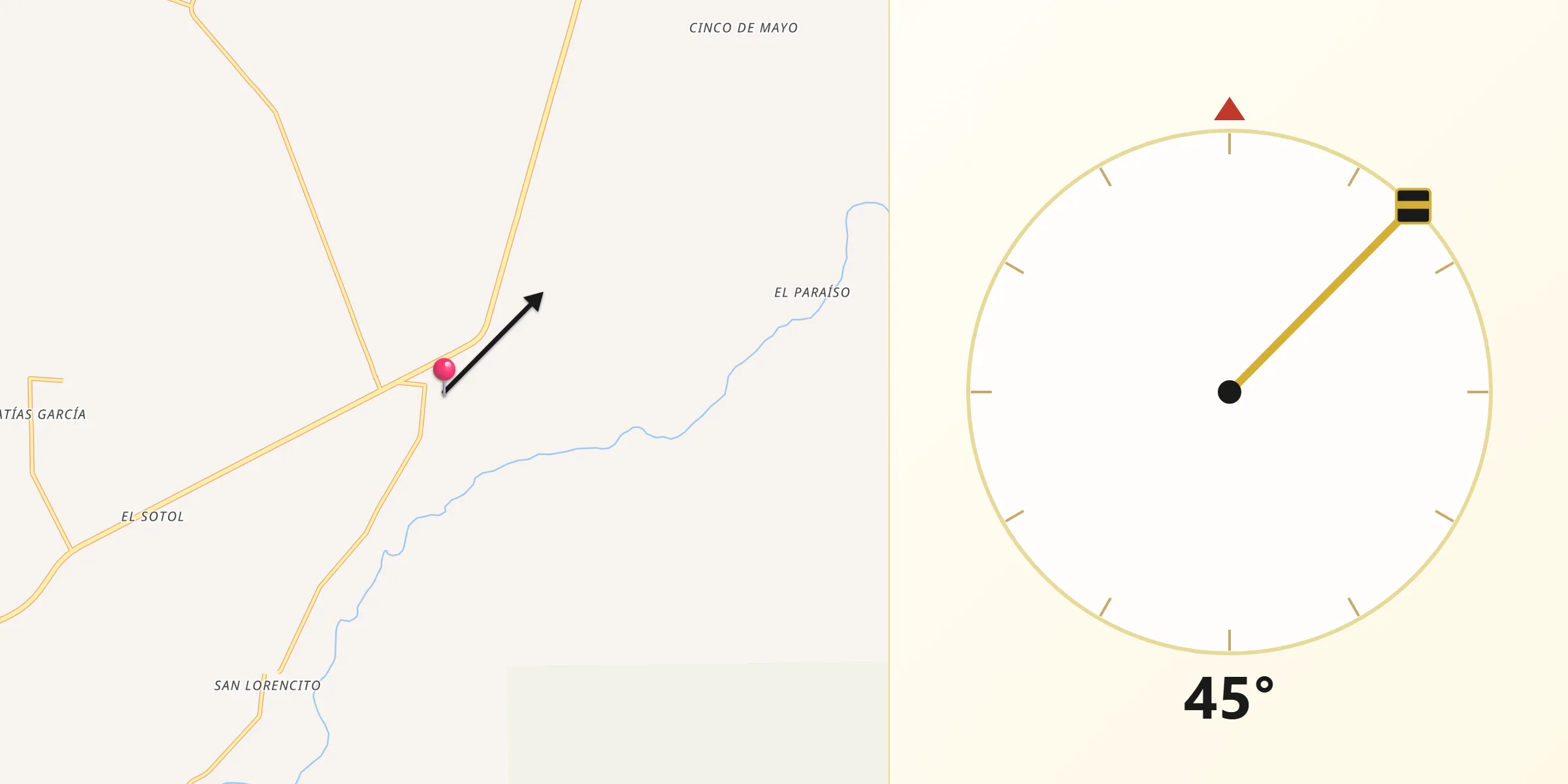 Dirección de la Qibla desde Jaumave
