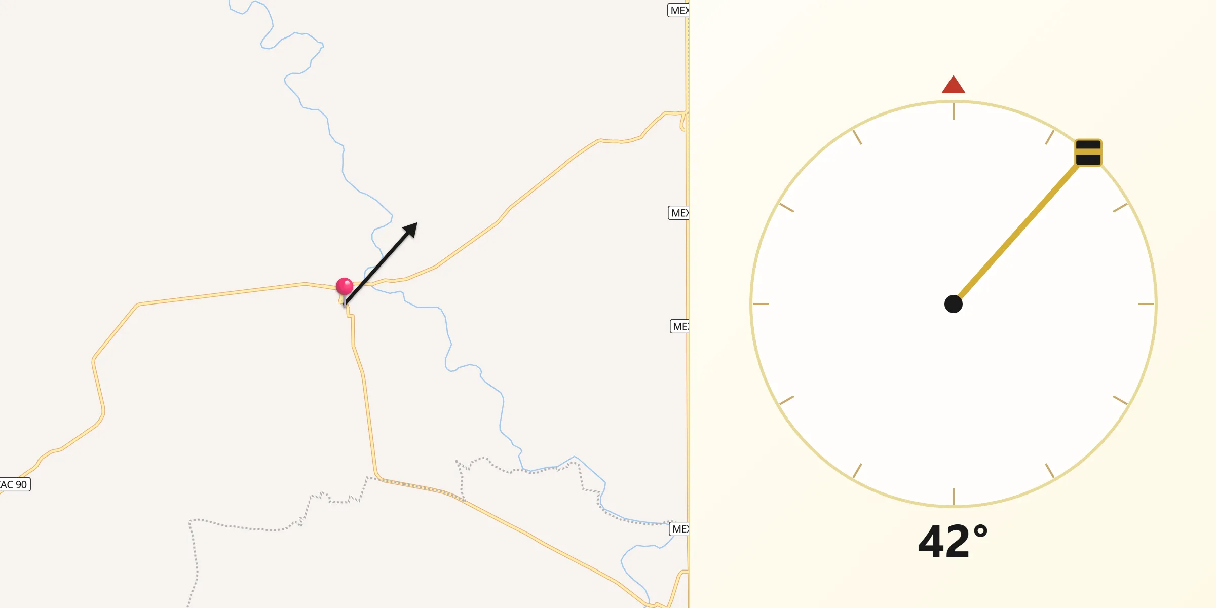 Dirección de la Qibla desde Rio de Medina