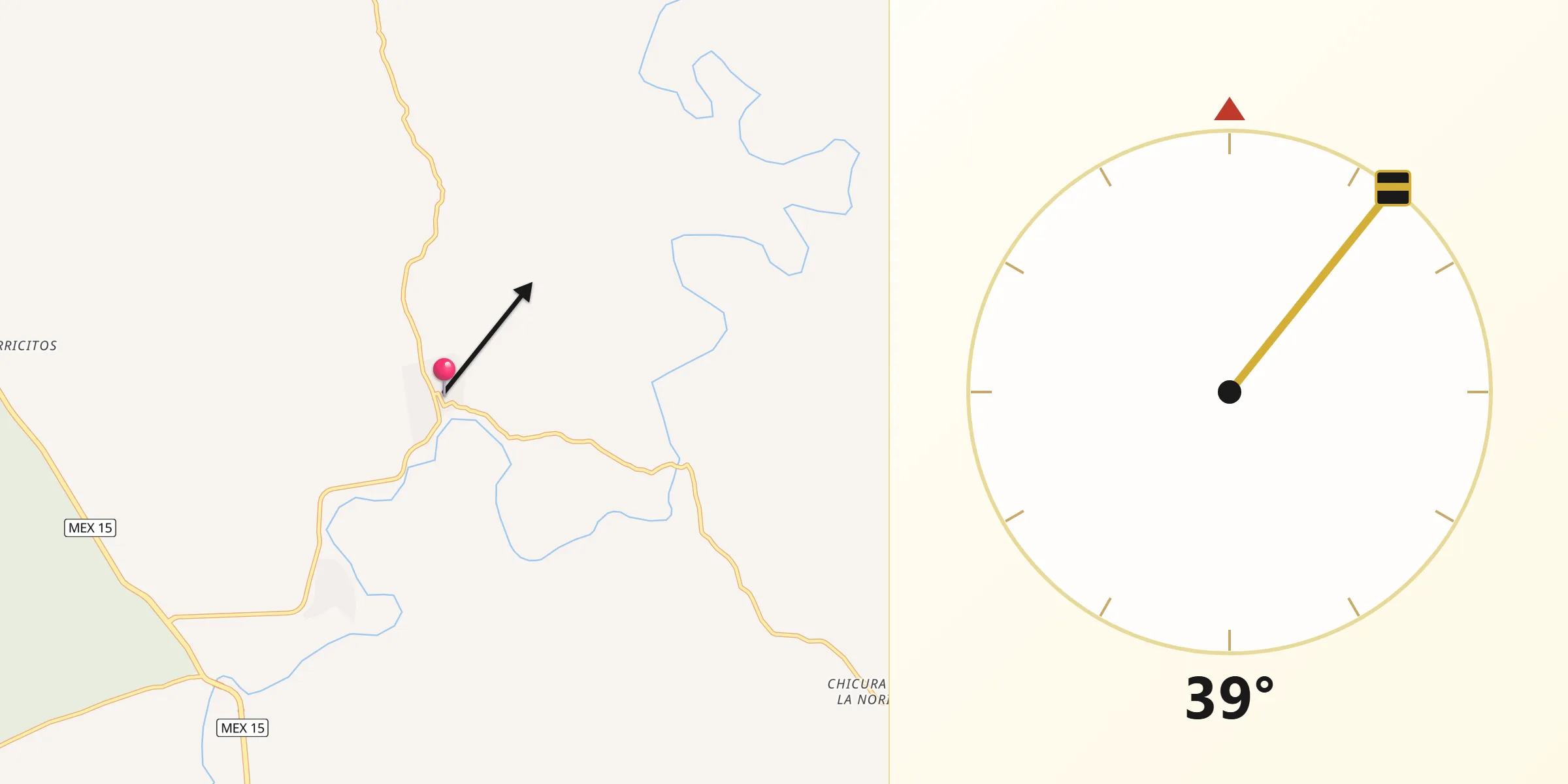 Dirección de la Qibla desde El Quelite