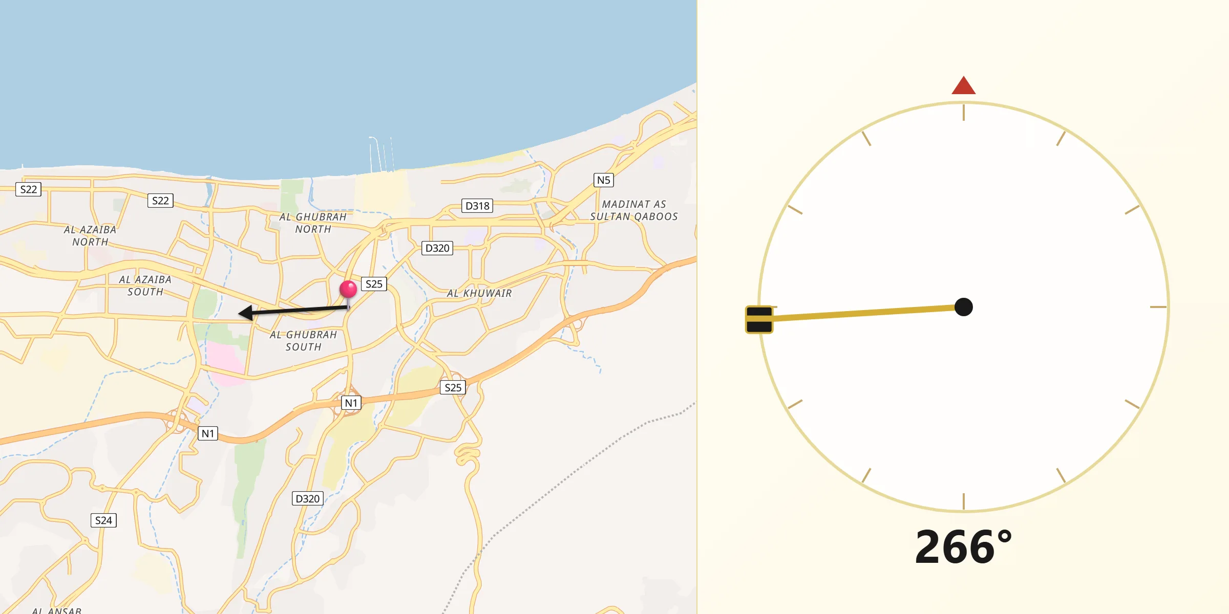 اتجاه القبلة من مسقط