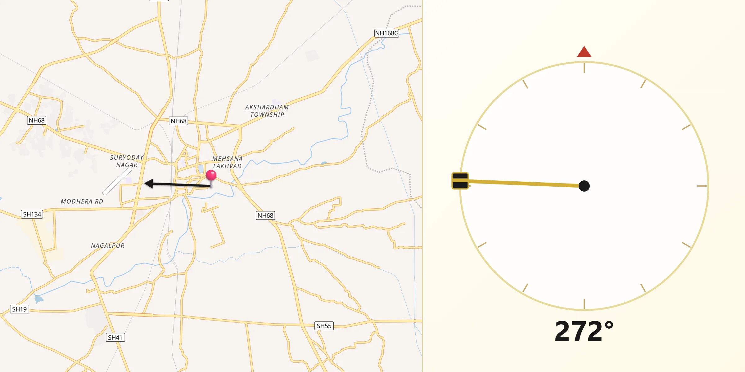 Qibla Direction from Mehsana