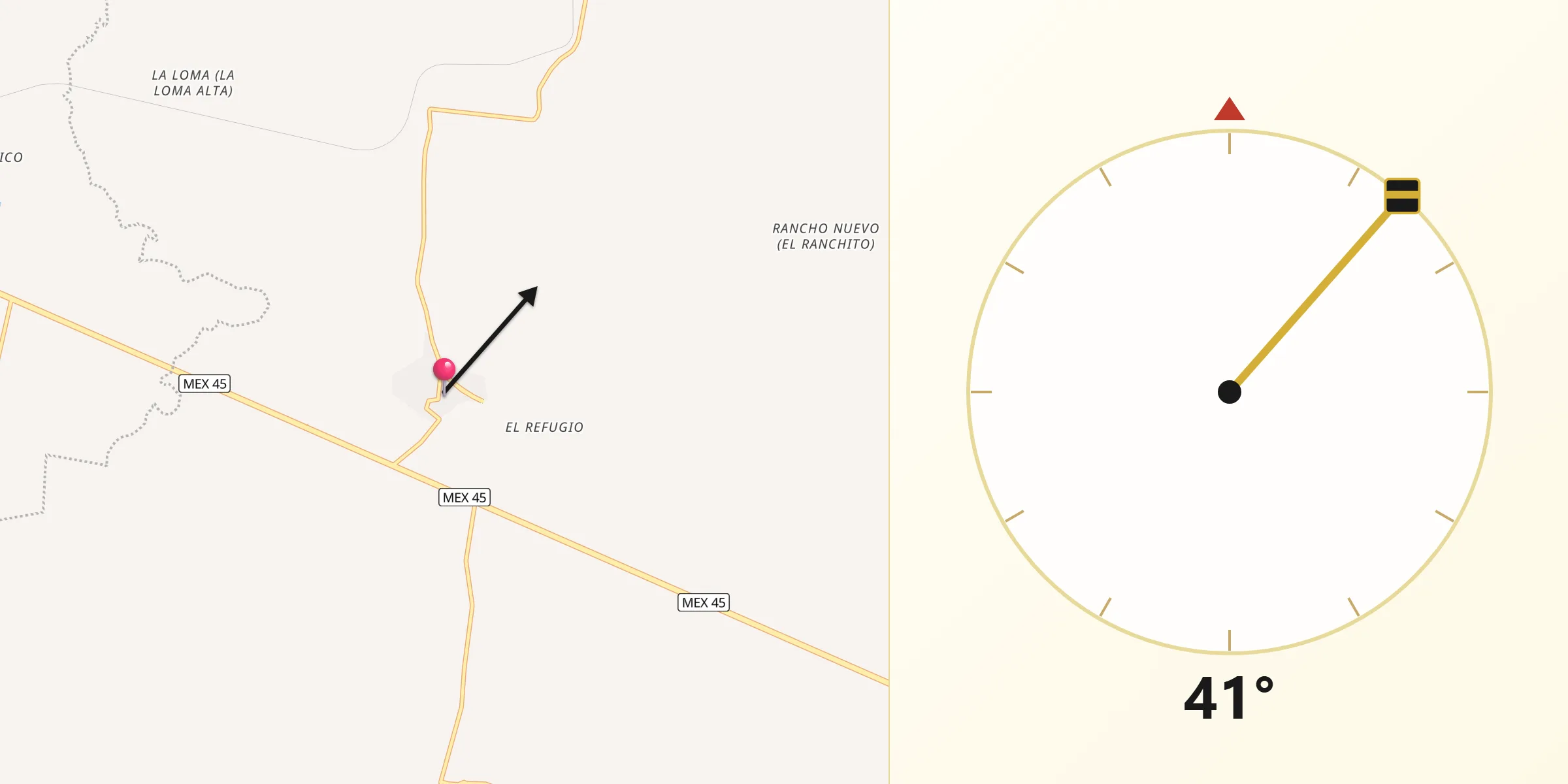 Dirección de la Qibla desde Cantuna