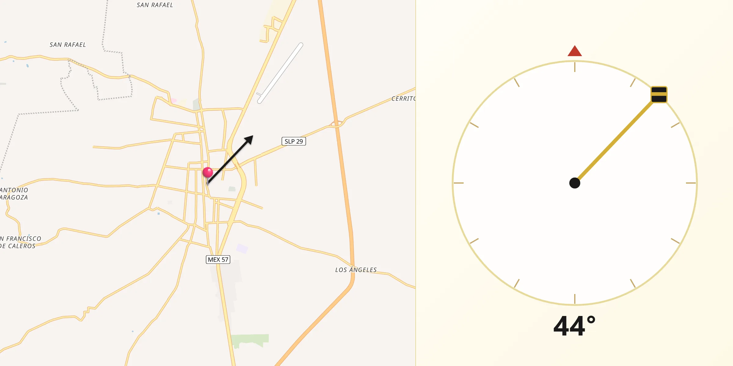 Dirección de la Qibla desde Matehuala
