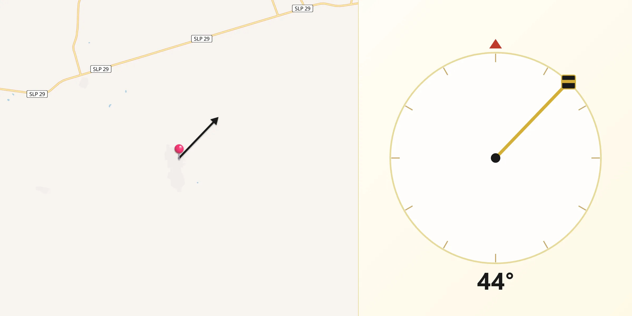 Dirección de la Qibla desde El Refugio y el Reparo