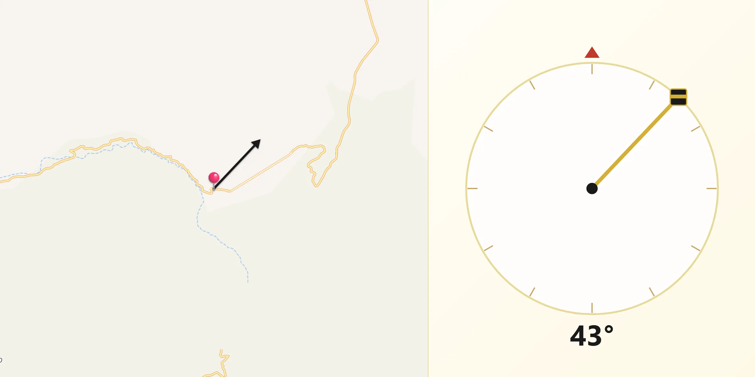 Dirección de la Qibla desde Real de Catorce