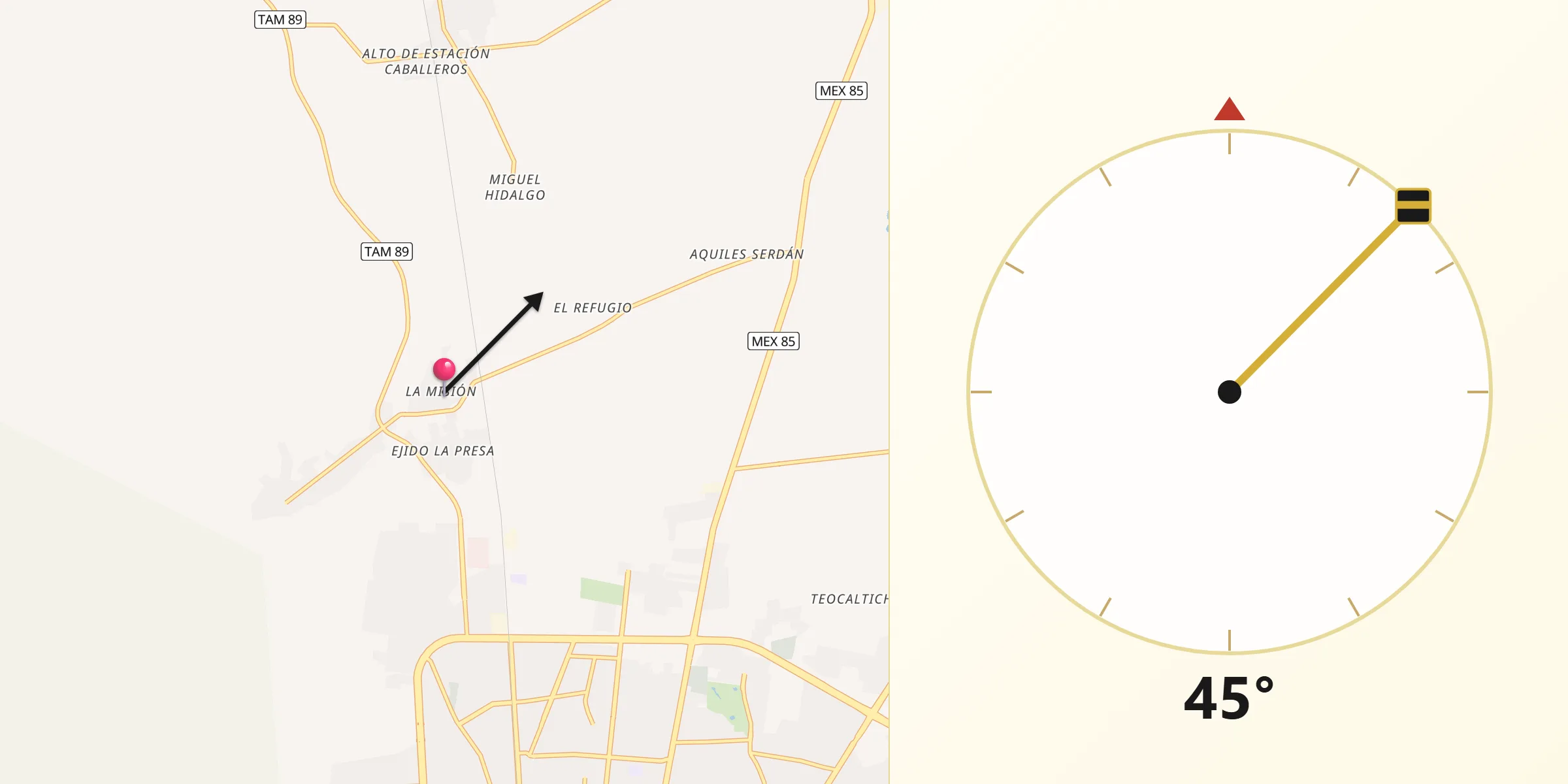 Dirección de la Qibla desde La Misión