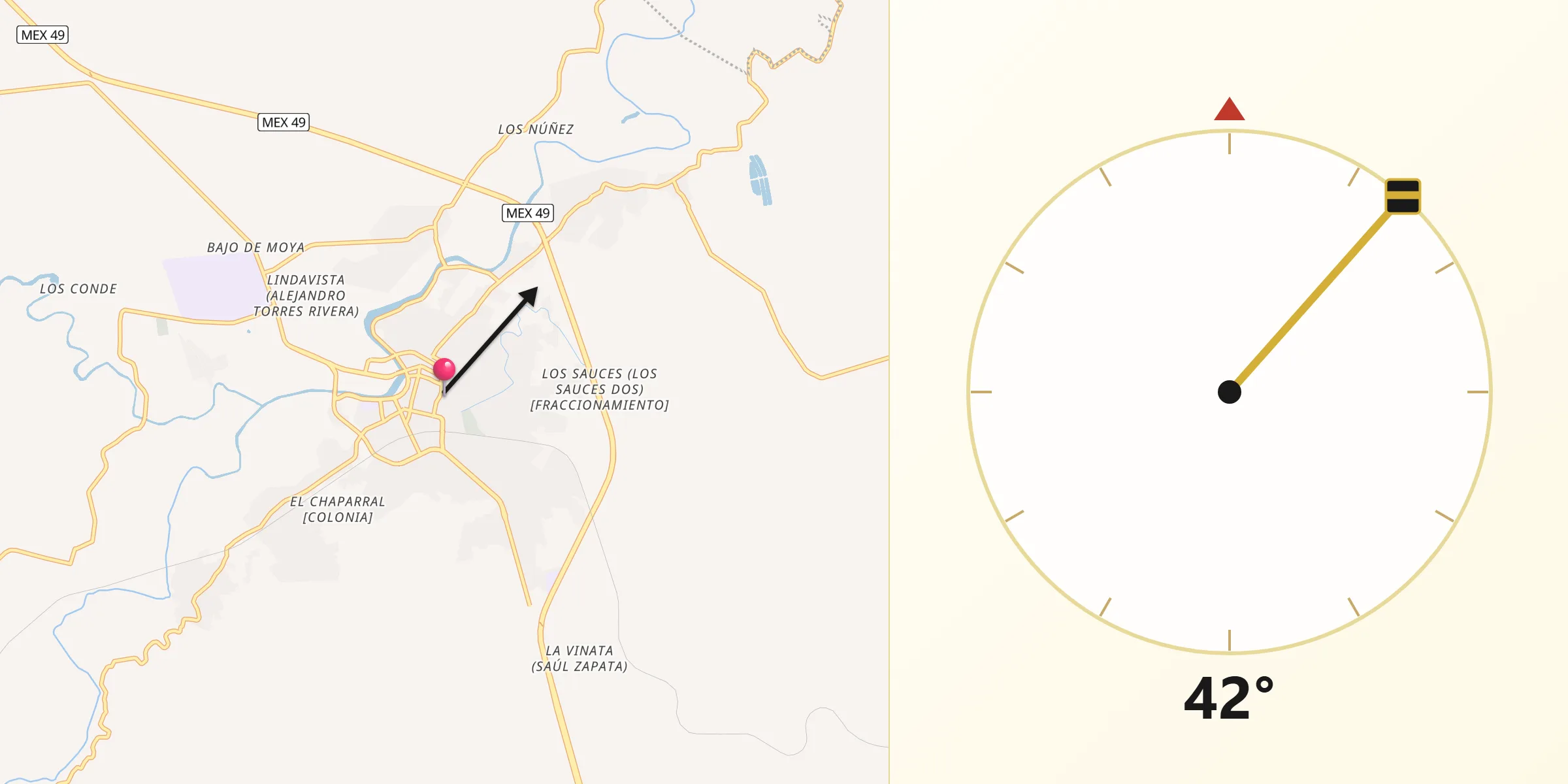 Dirección de la Qibla desde Río Grande