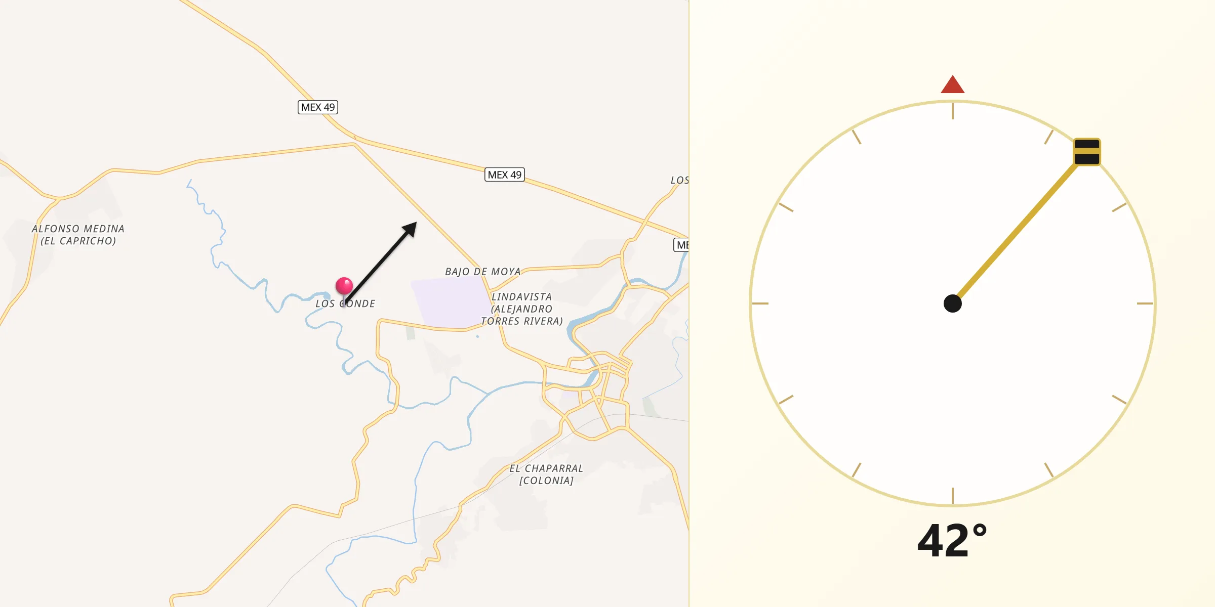 Dirección de la Qibla desde Los Condes