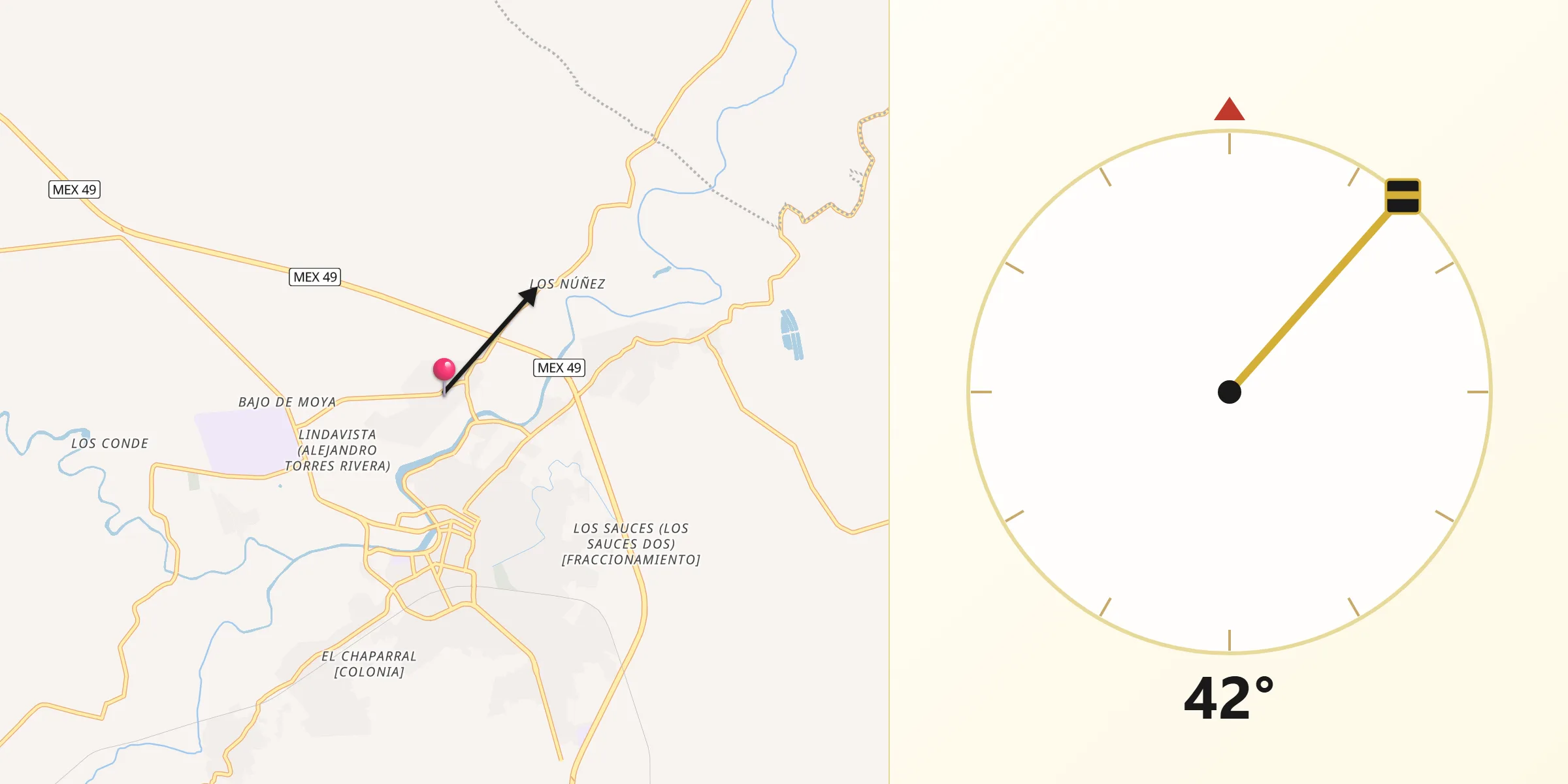 Dirección de la Qibla desde Los Ramírez