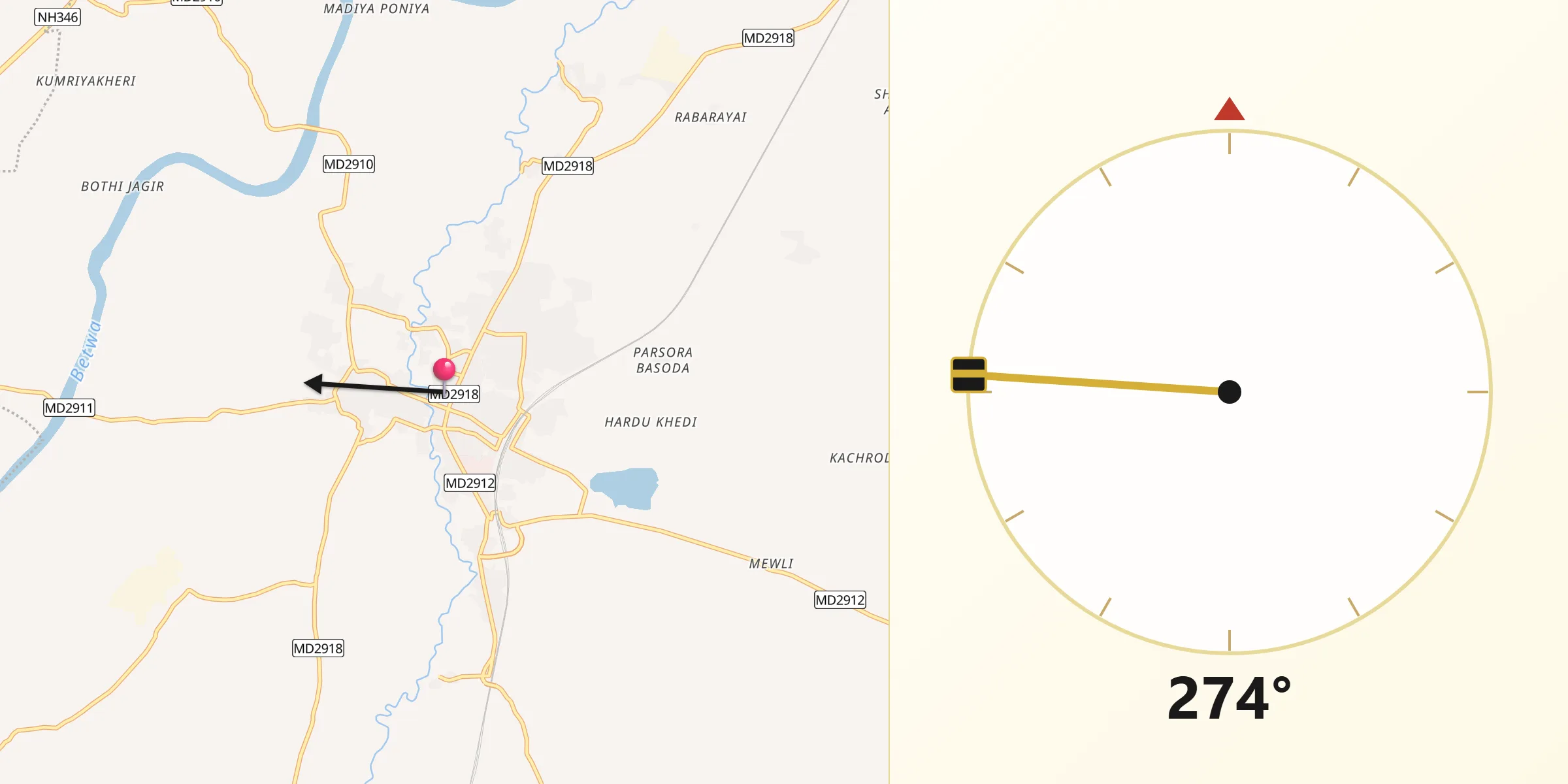 Qibla Direction from Basoda