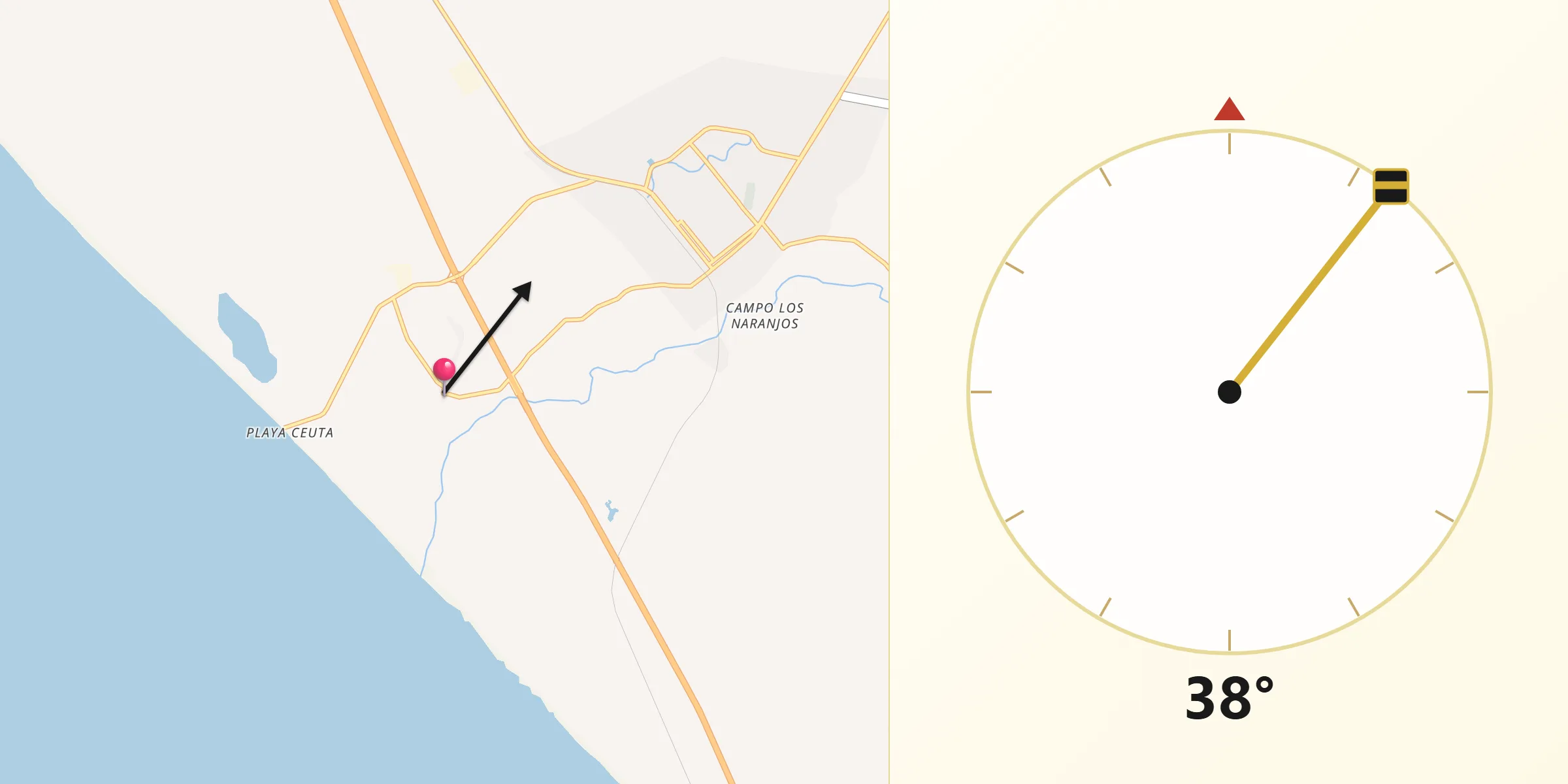 Dirección de la Qibla desde Ceuta