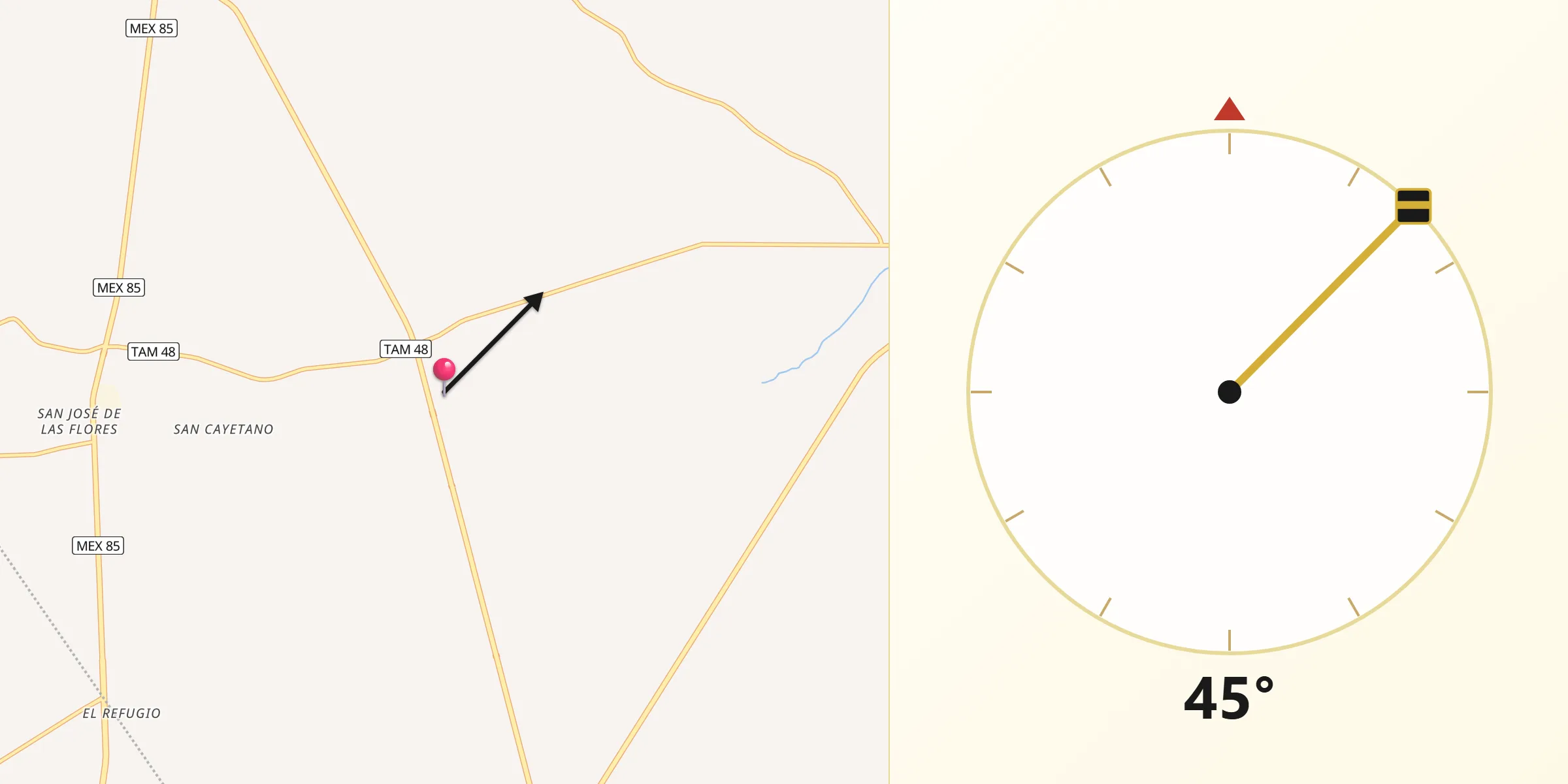 Dirección de la Qibla desde Güémez