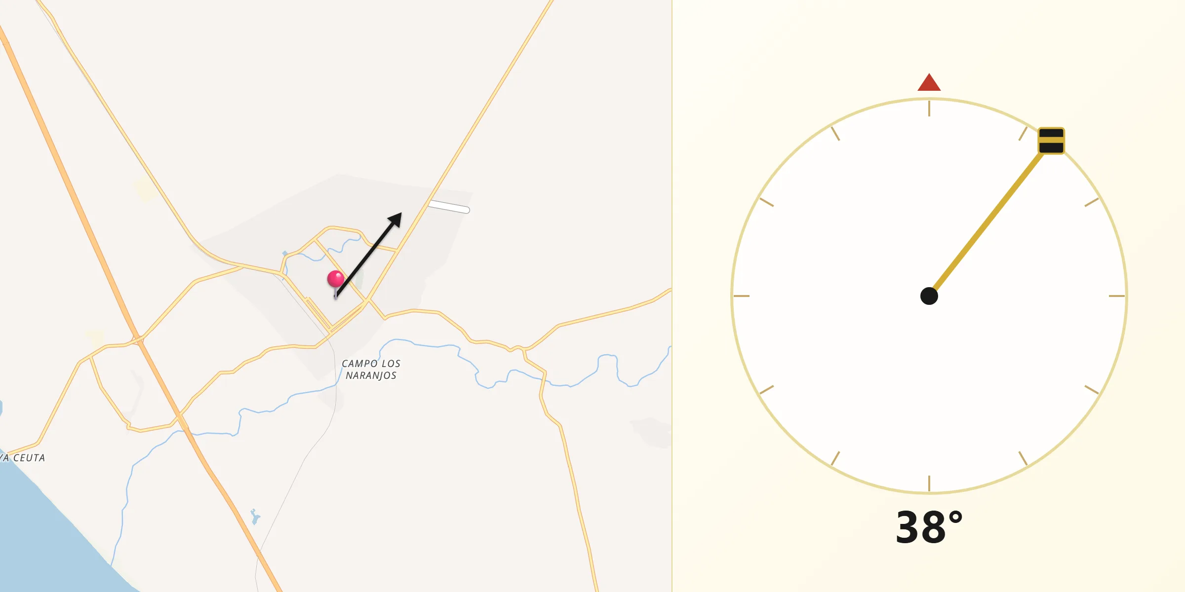 Dirección de la Qibla desde La Cruz