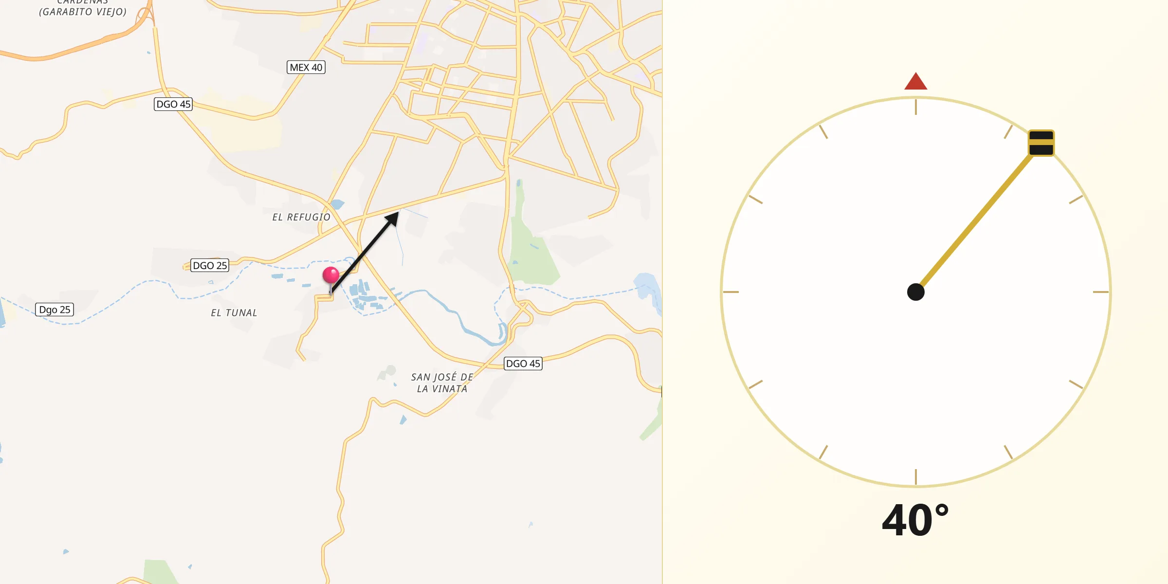 Dirección de la Qibla desde El Nayar