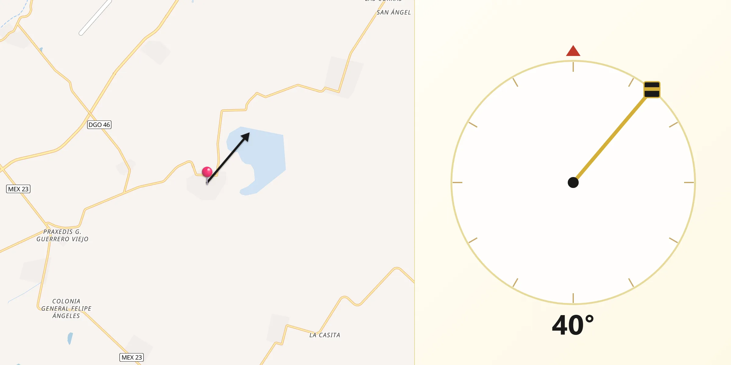 Dirección de la Qibla desde José Refugio Salcido