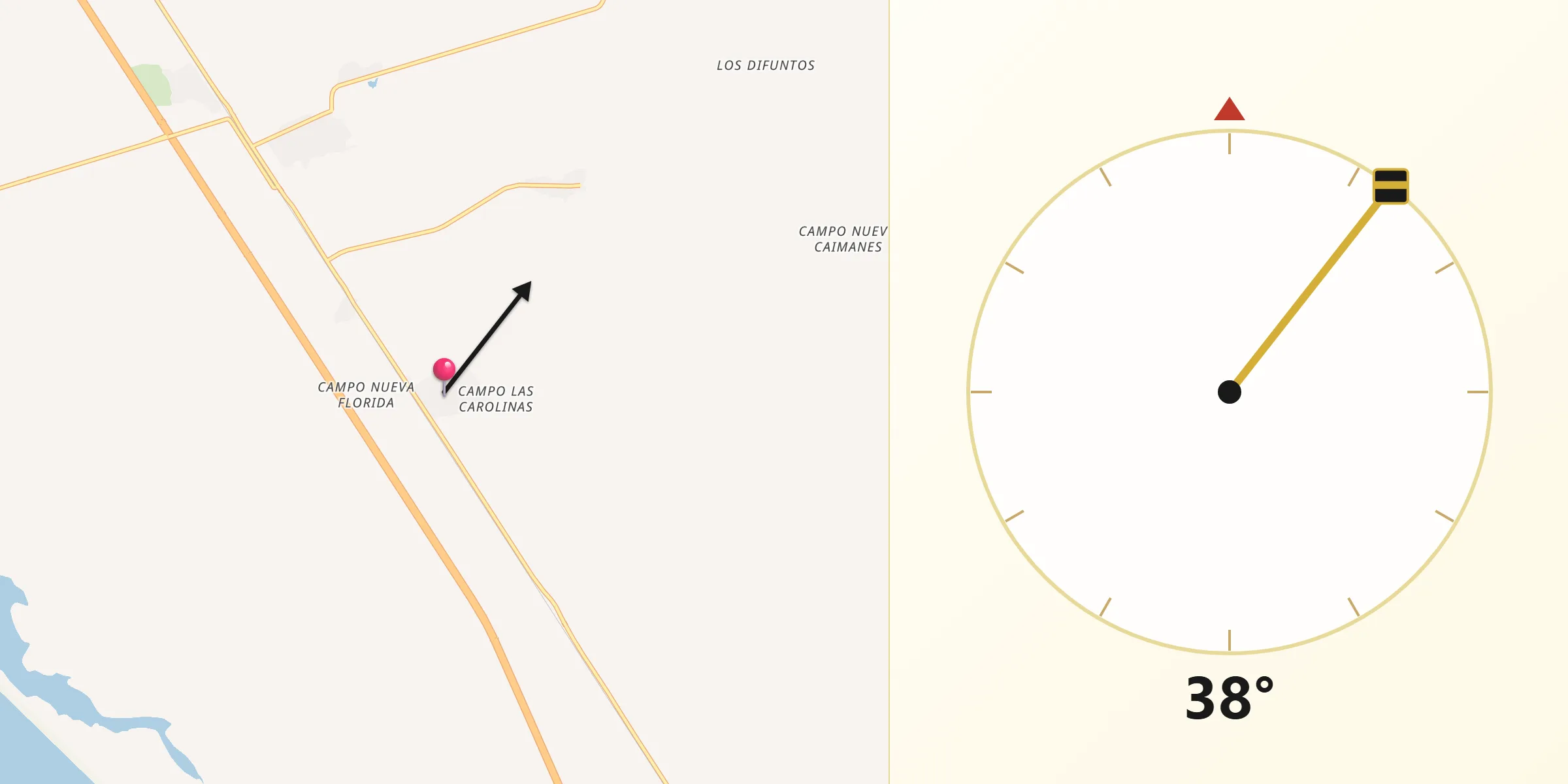 Dirección de la Qibla desde Pueblo de Caña