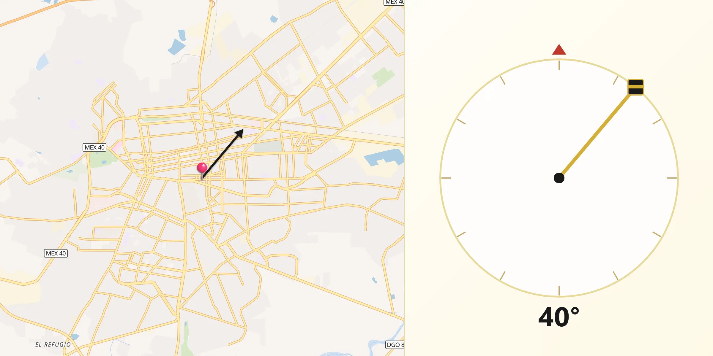 Dirección de la Qibla desde Victoria de Durango